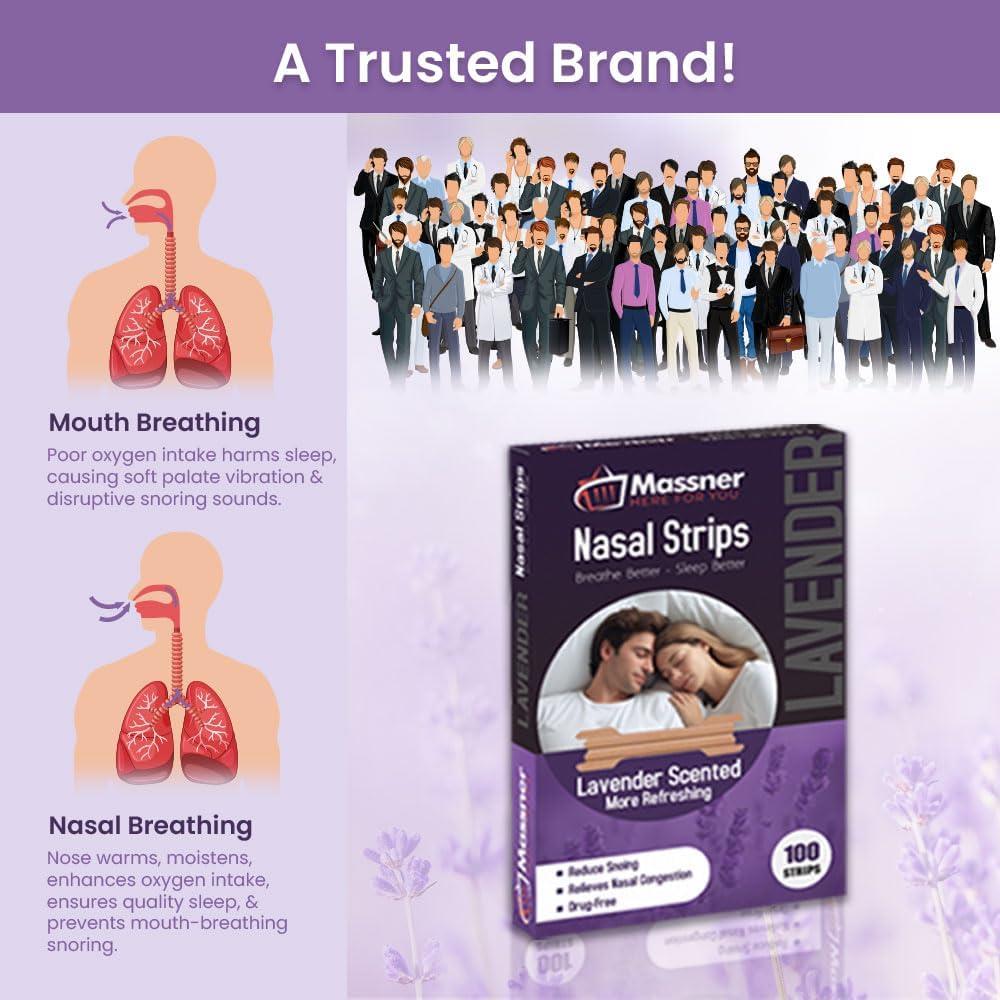 Tiras Nasales Massner Lavanda 100 Unidades Alivio Ronquidos