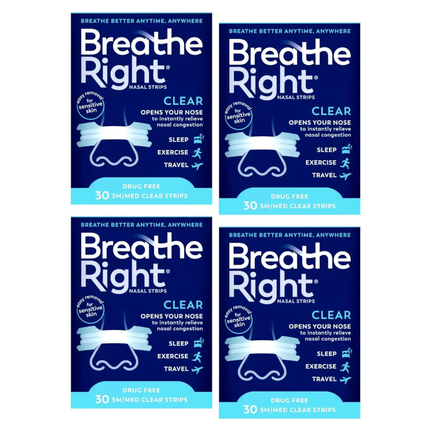 Tiras Nasales Breathe Right Transparent Piel Sensible 30 Pzas