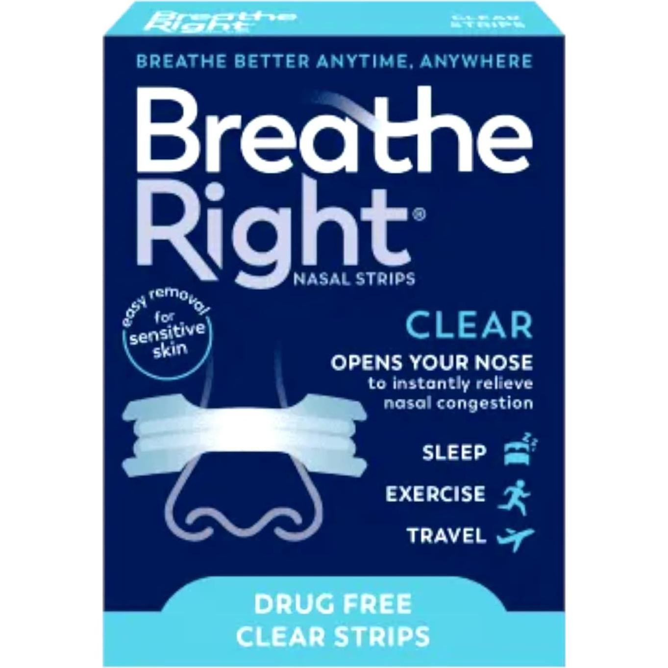 Tiras Nasales Breathe Right Transparent Piel Sensible 30 Pzas