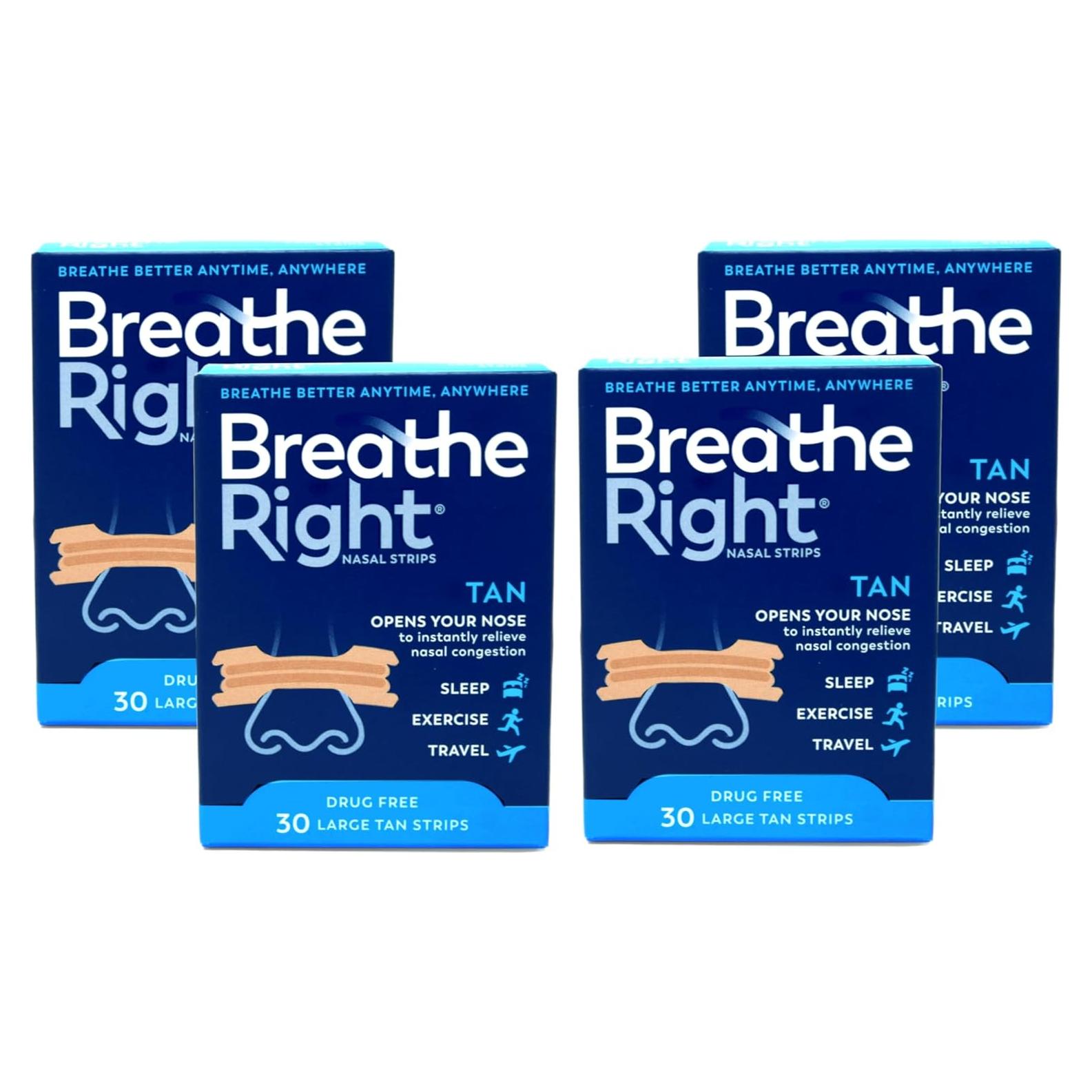 Breathe Right Nasal Strips, Large, Tan, 120-Count Pack (4 Packs of 30)