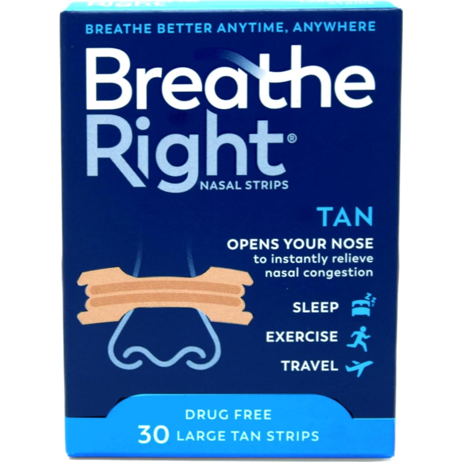 Breathe Right Nasal Strips, Large, Tan, 120-Count Pack (4 Packs of 30)