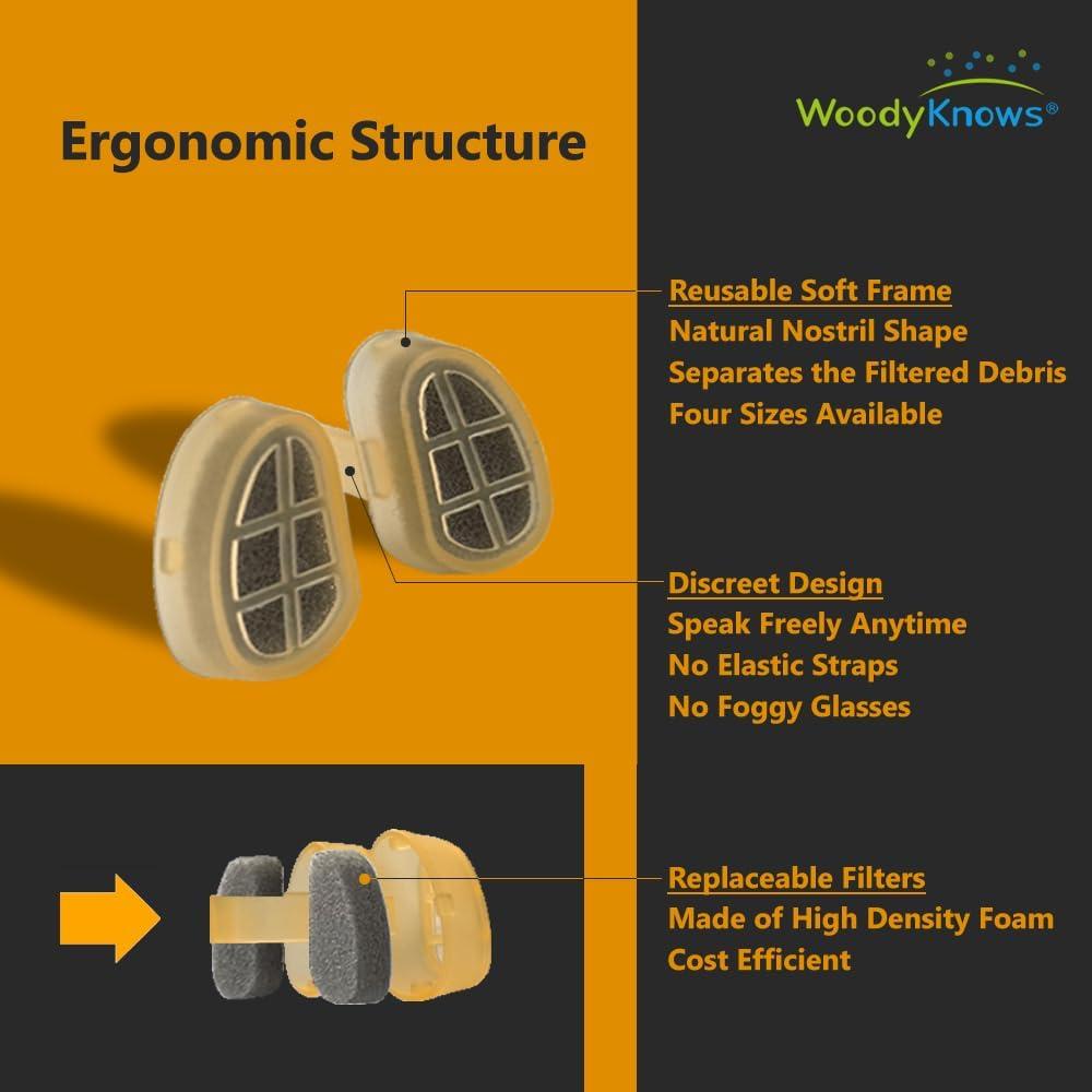 Filtros Nasales WoodyKnows S/M/L/XL para Polvo y Limpieza