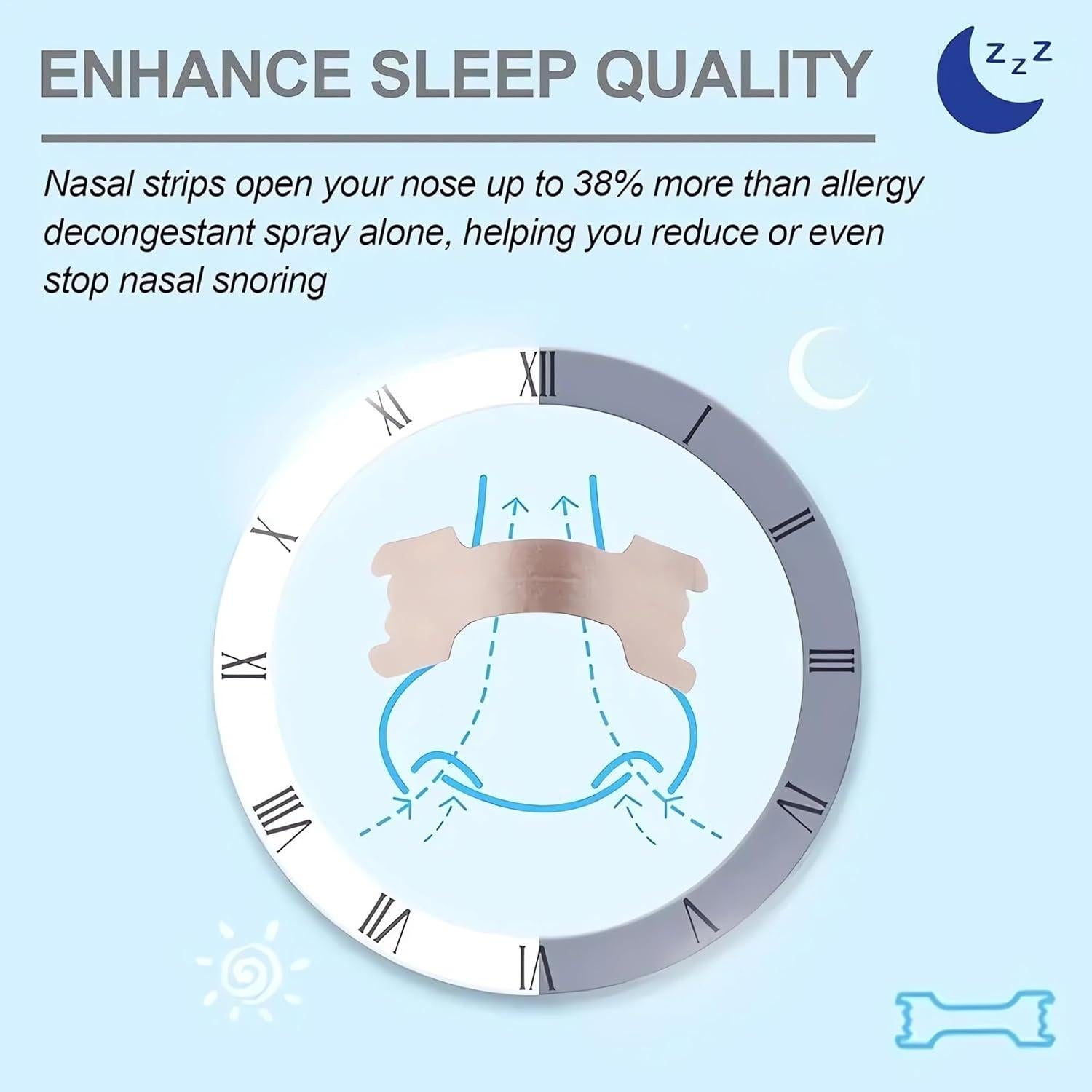 50 Tiras Nasales Antironquido NUNPUFF 66x19mm Alivio Congestión