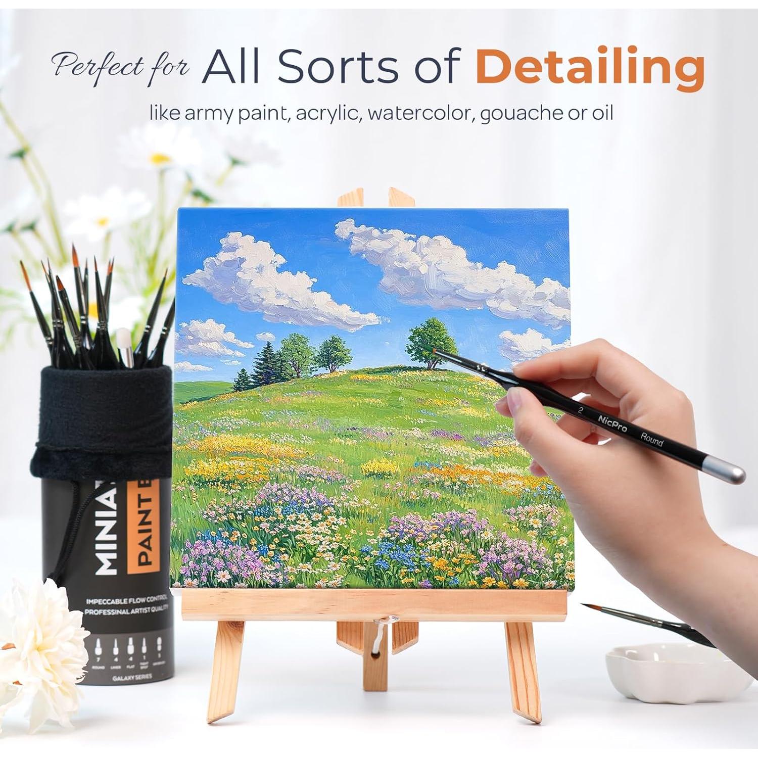 Juego de 16 Pinceles de Detalle Nicpro - Punta Fina para Acrílico y Acuarela