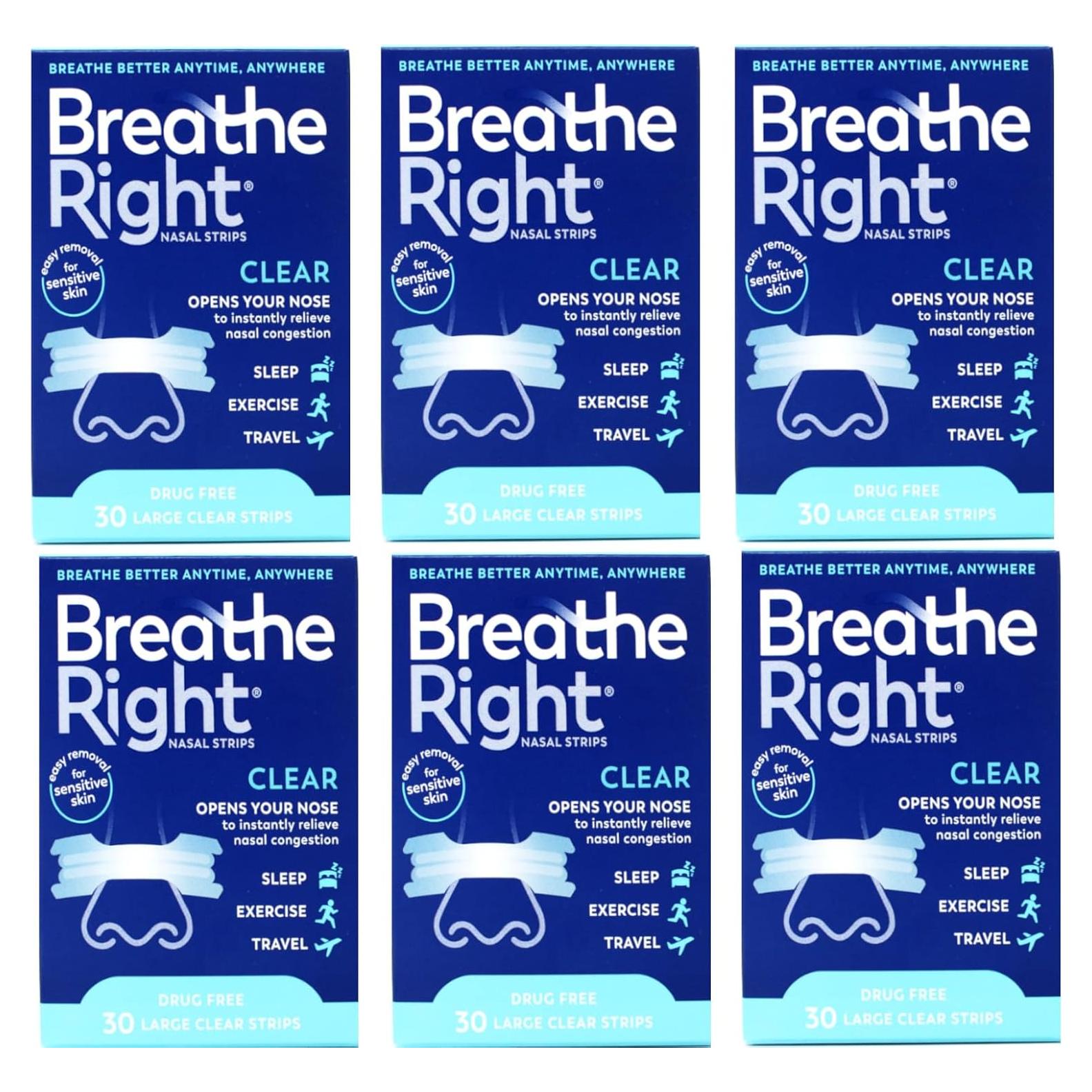 Tiras Nasales Breathe Right Transparent Piel Sensible 30 Unidades