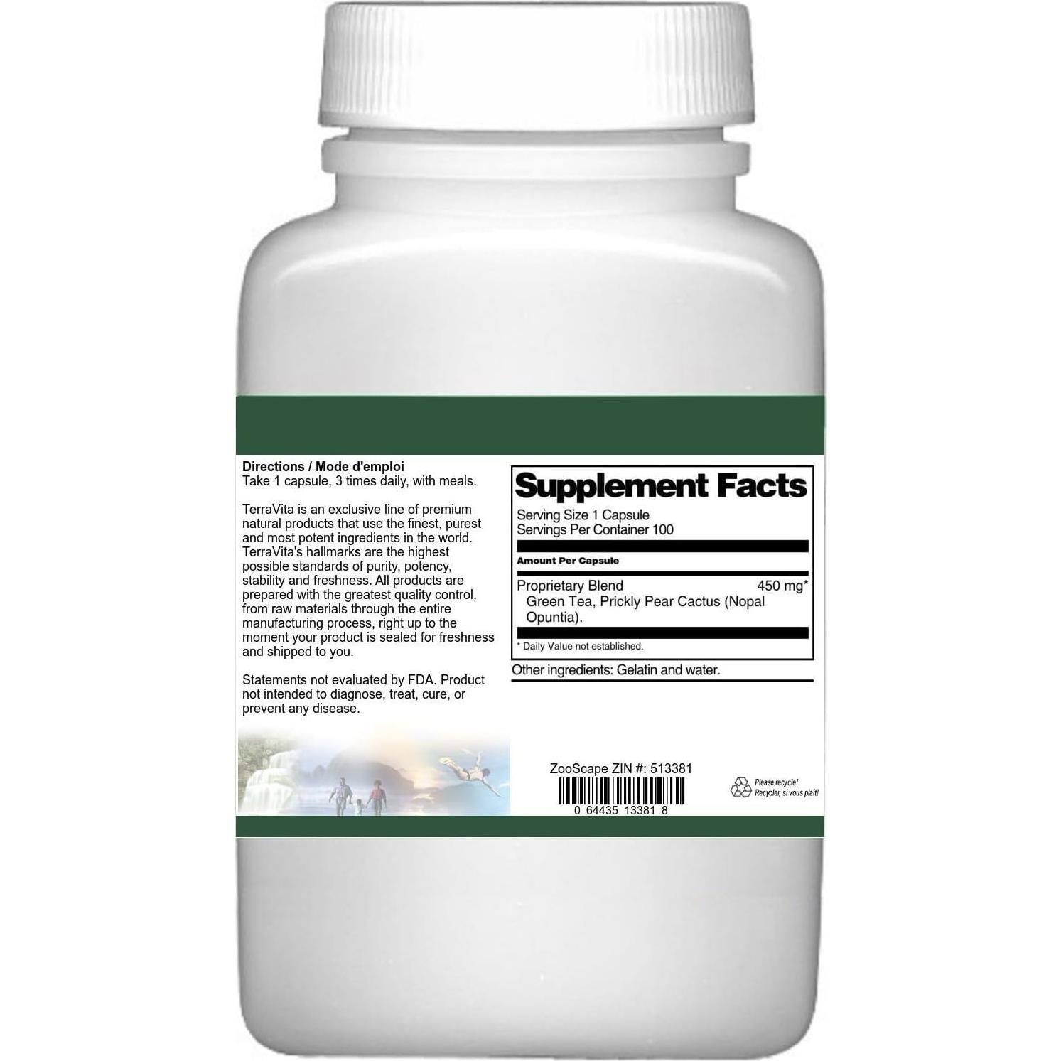 Cápsulas de Nopal y Té Verde TerraVita 450 mg - 100 Unidades