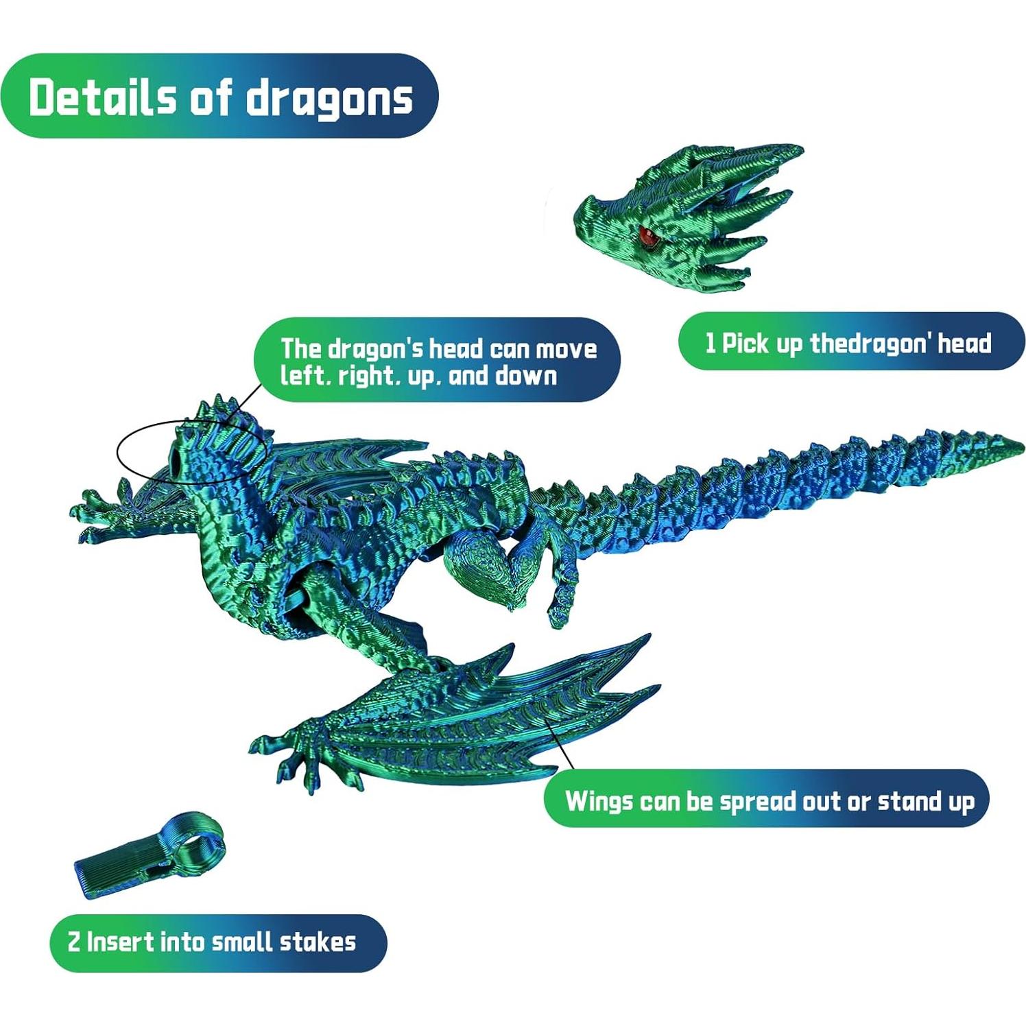 Dragón Impreso en 3D - Huevo Misterioso Volador Verde Azul