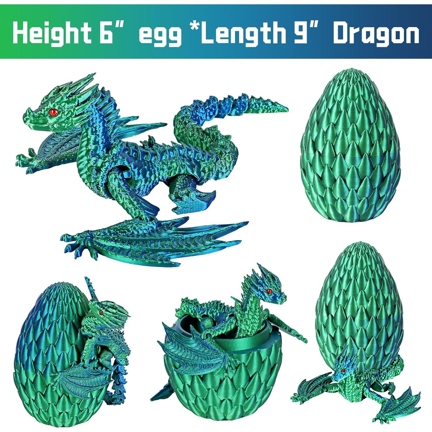 Dragón Impreso en 3D - Huevo Misterioso Volador Verde Azul