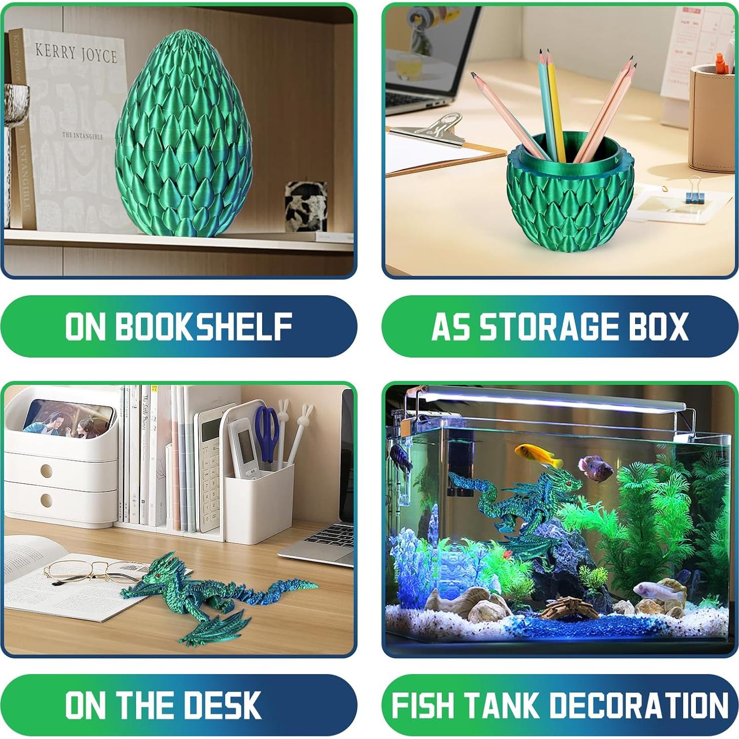 Dragón Impreso en 3D - Huevo Misterioso Volador Verde Azul