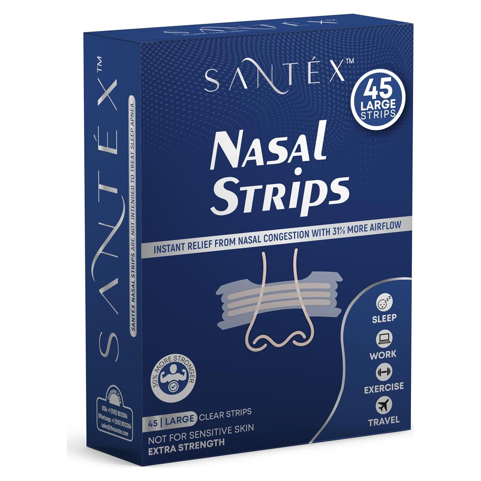 Tiras Nasales Transparentes Santéx Grandes 45 ct. Alivio Ronquidos