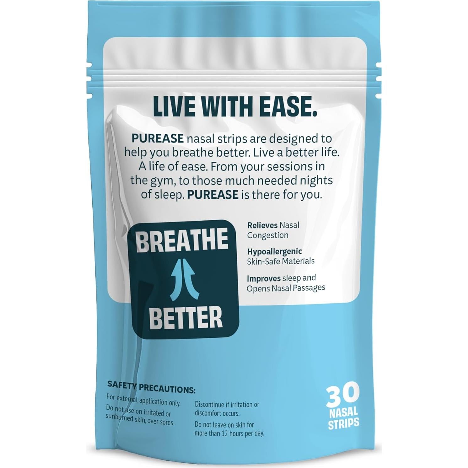 Tiras Nasales Purease | Transparentes | 30 Unidades | Sin Medicamentos