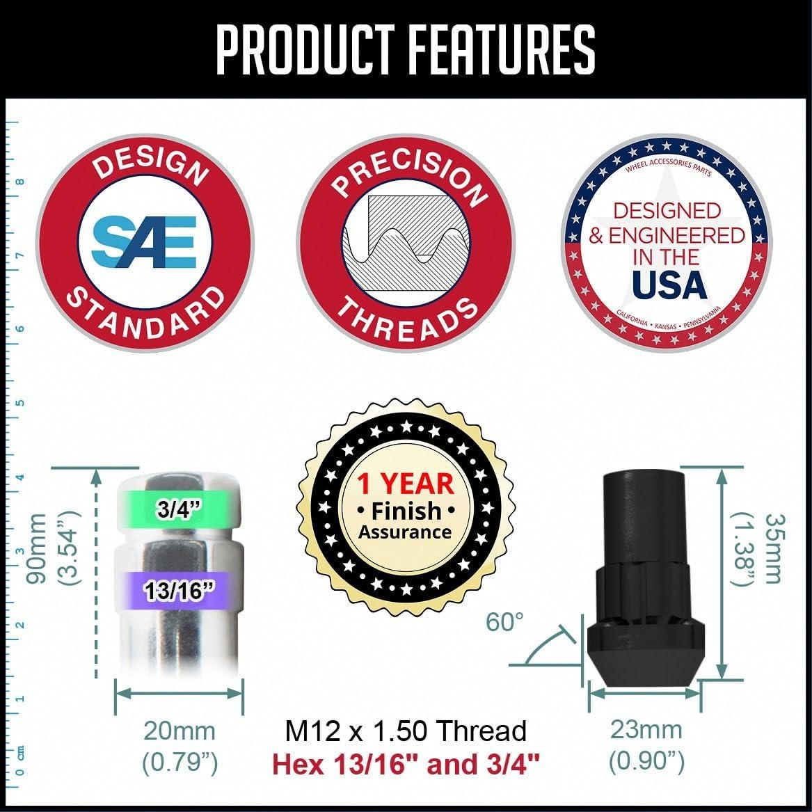 Cerraduras de Rueda M12x1.5 Acorn Partes de Accesorios Negro