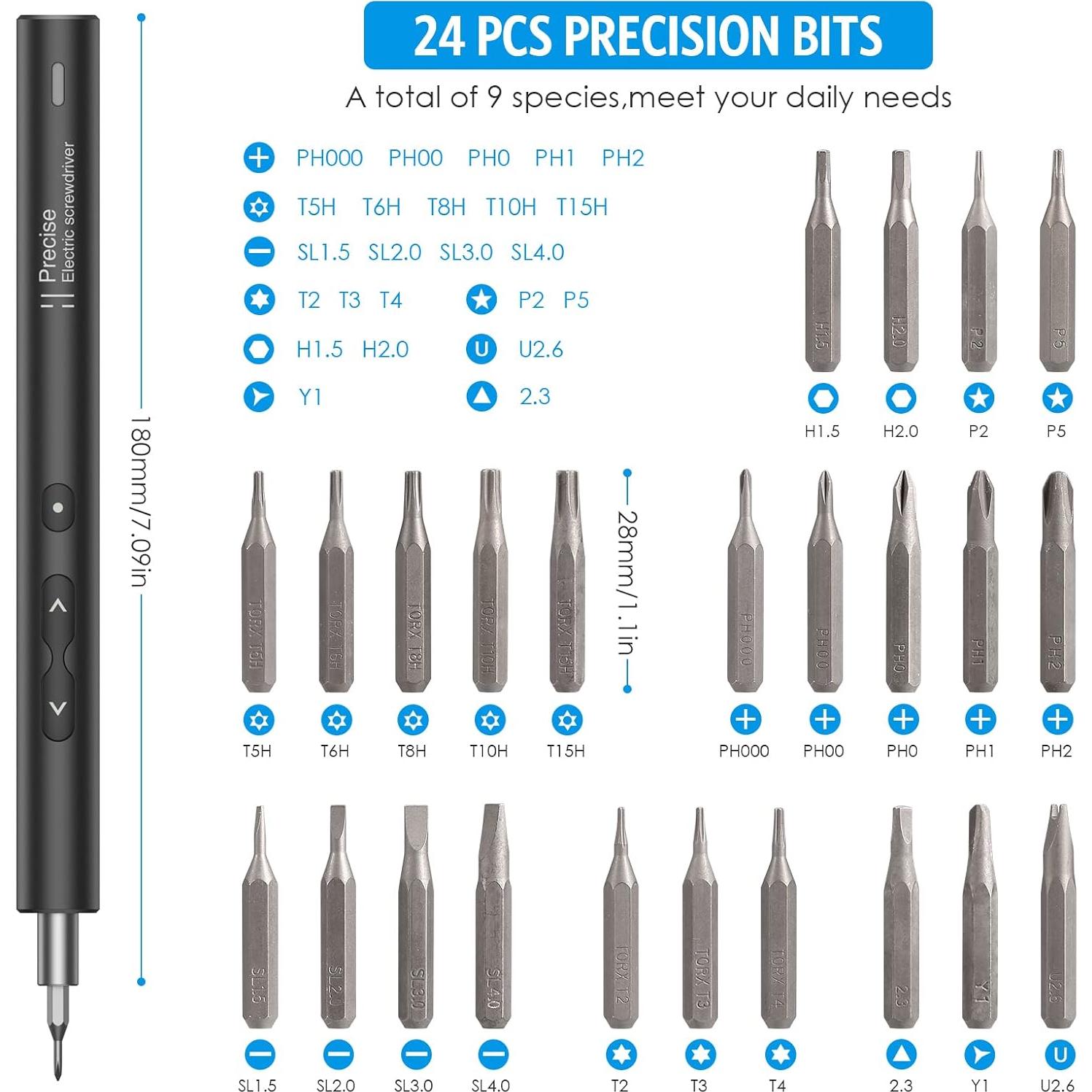 Destornillador Eléctrico AMIR 28 en 1 con 24 Puntas y LED