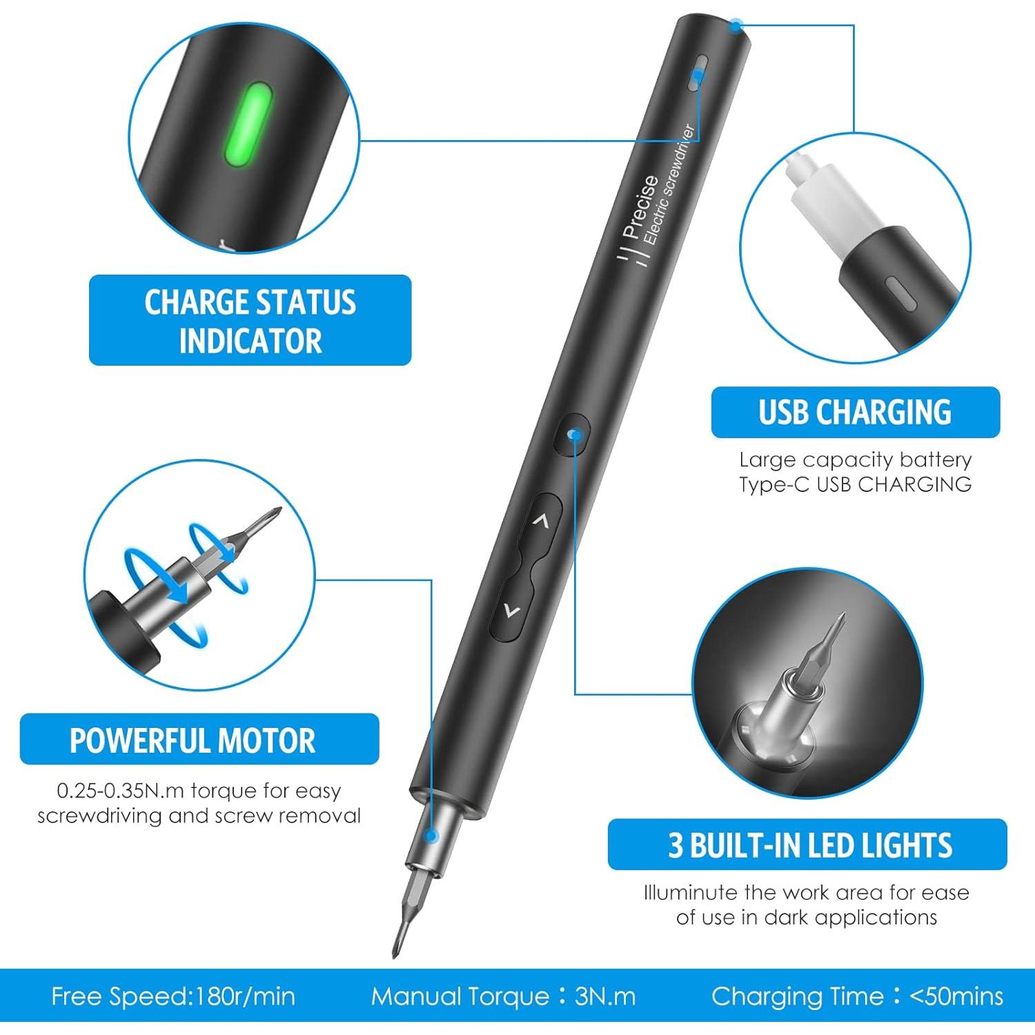 Destornillador Eléctrico AMIR 28 en 1 con 24 Puntas y LED