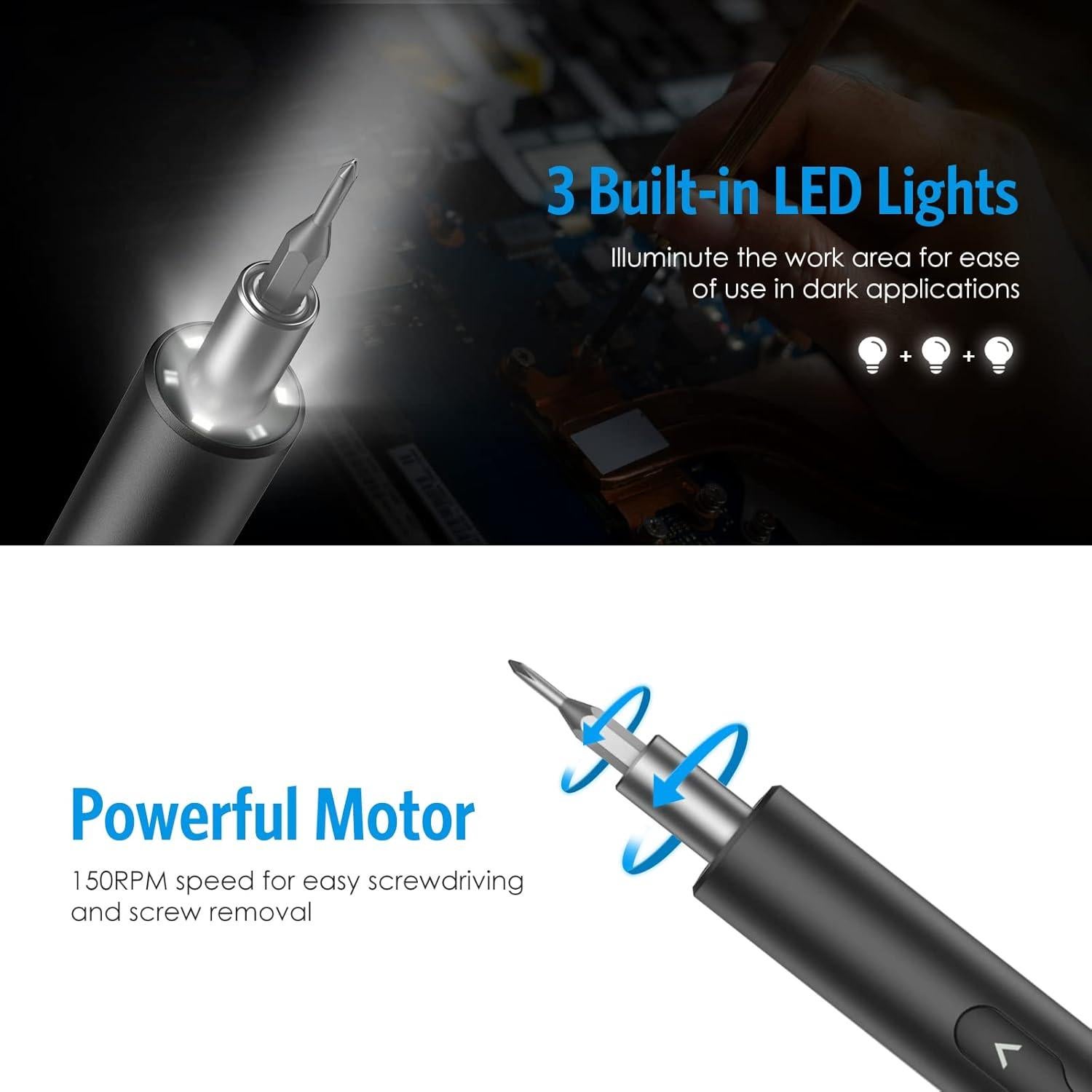 Destornillador Eléctrico AMIR 28 en 1 con 24 Puntas y LED