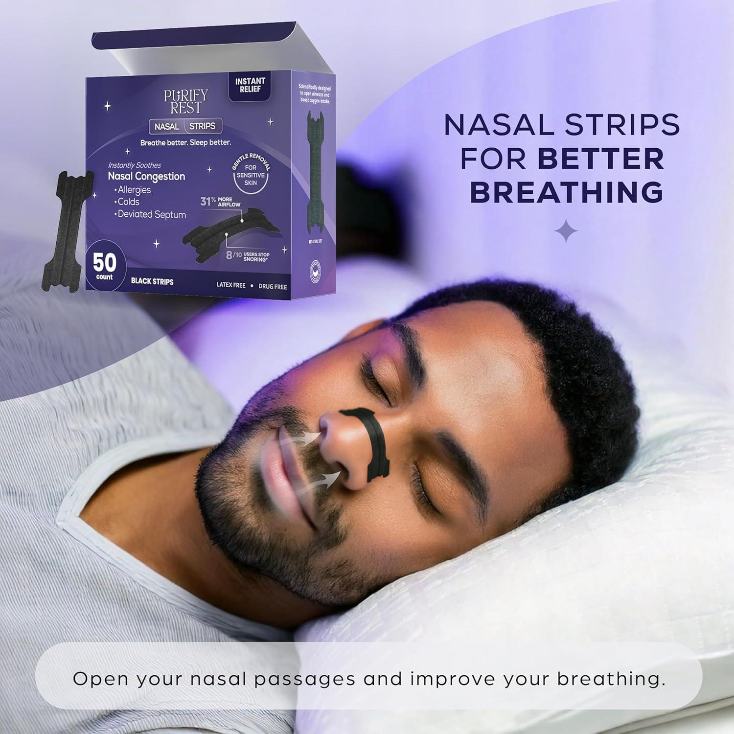 Tiras Nasales Purify Rest para Ronquidos - 50 Unidades