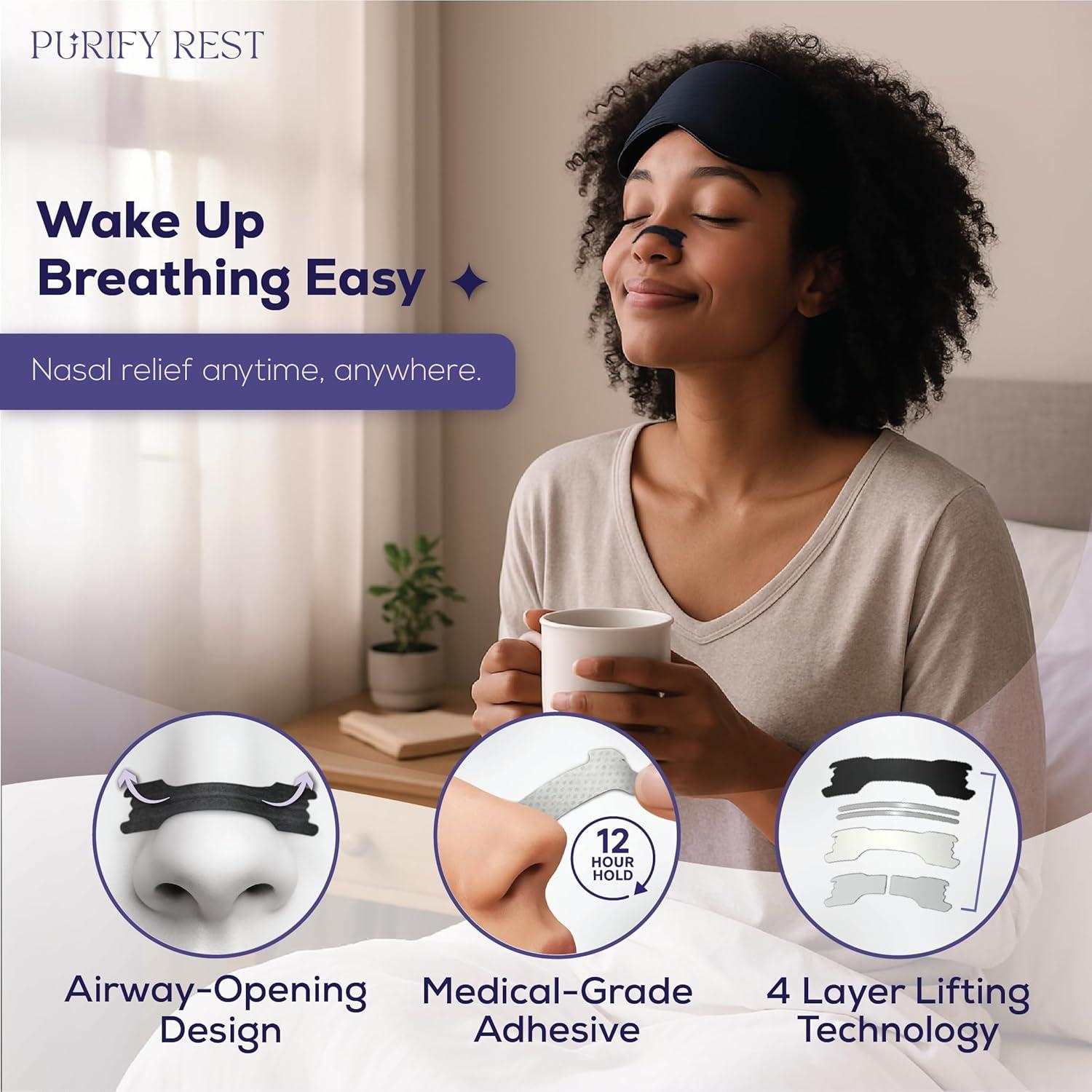 Tiras Nasales Purify Rest para Ronquidos - 50 Unidades