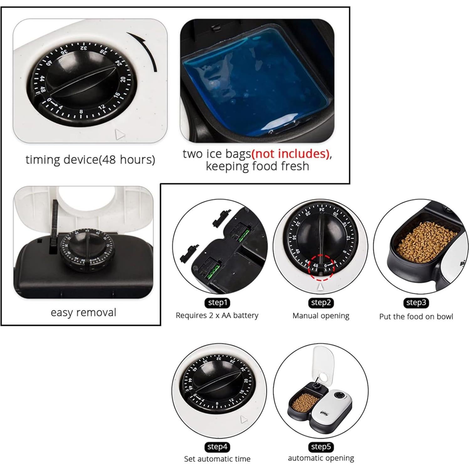 Dispensador Automático de Comida Foern para Gatos y Perros 2 Tazones