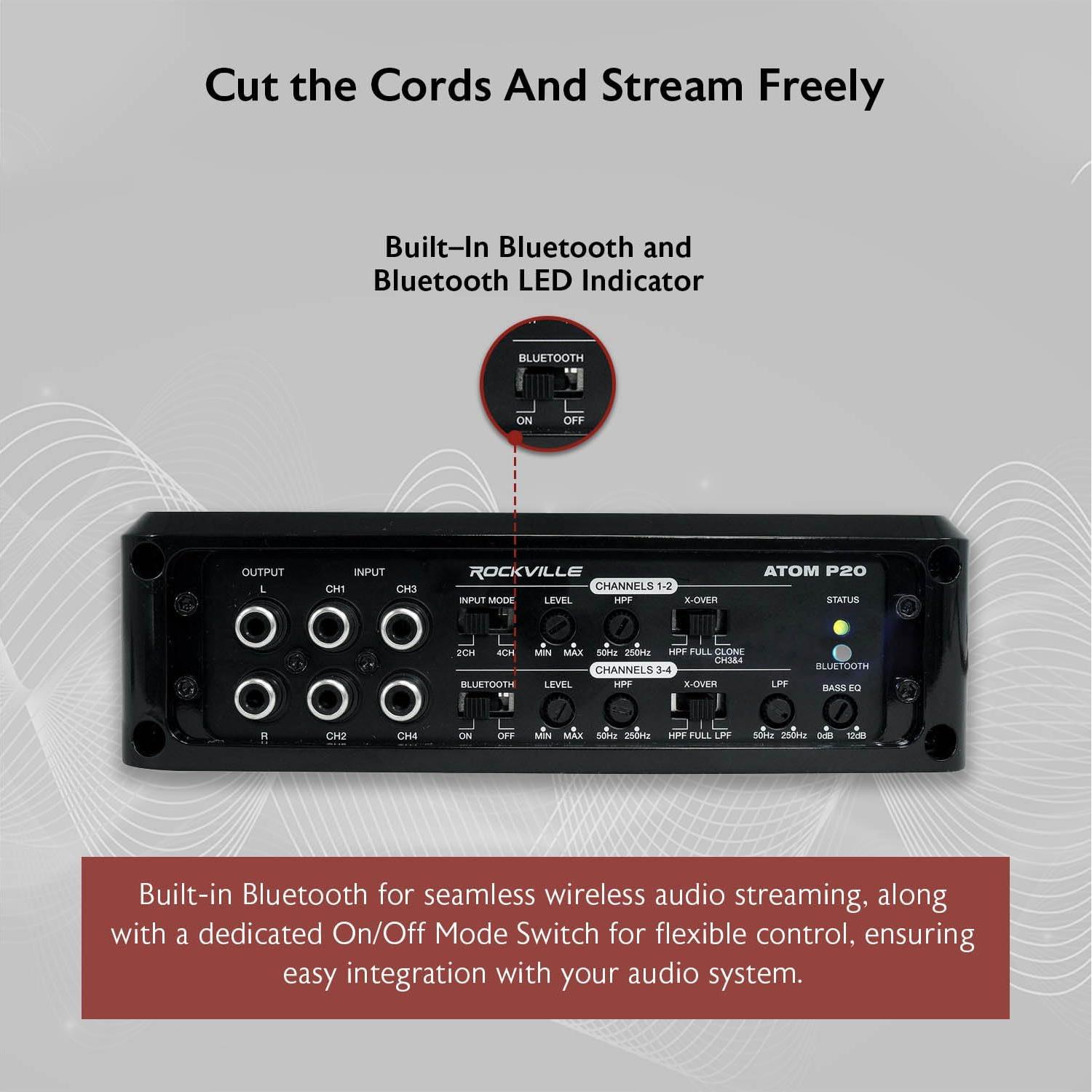 Amplificador Marino Rockville ATOM P20 440W 4 Canales Bluetooth