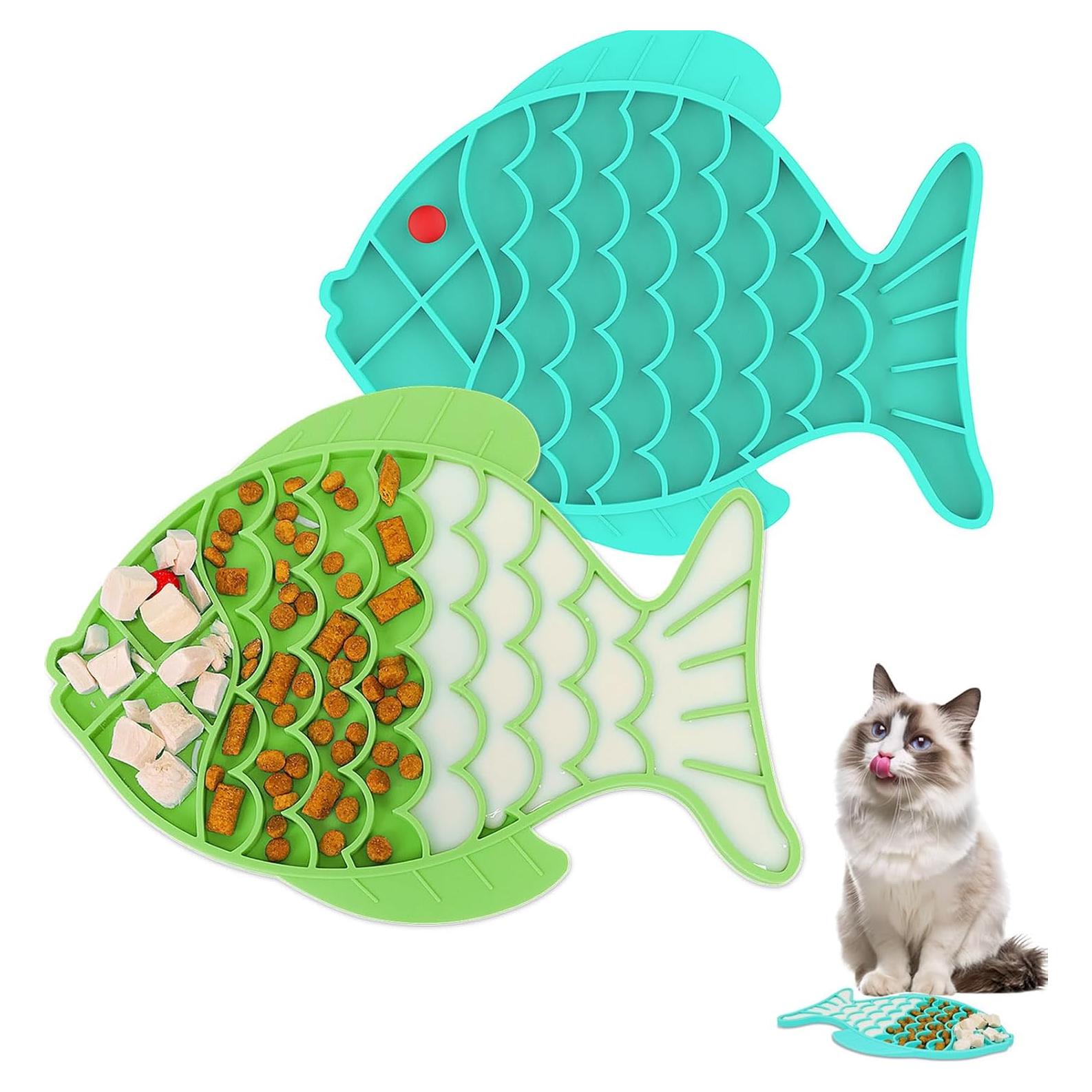 2 Comederos Lentos para Gatos Tekcoo, Silicona Antideslizante