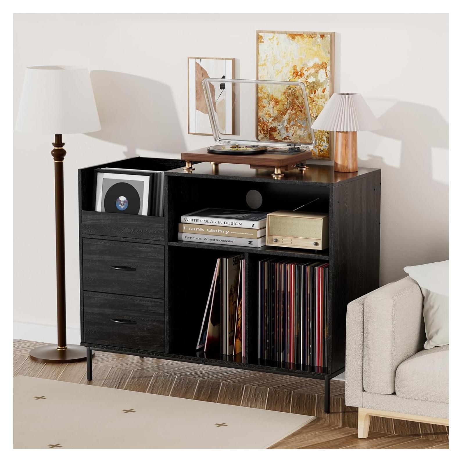 Soporte para Discos WDYLWFHW Mid-Century Negro 70.1 cm
