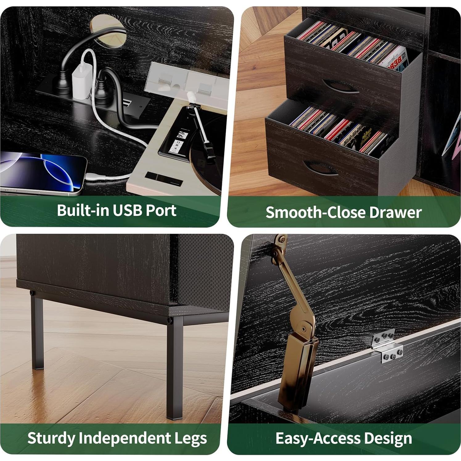 Soporte para Discos WDYLWFHW Mid-Century Negro 70.1 cm