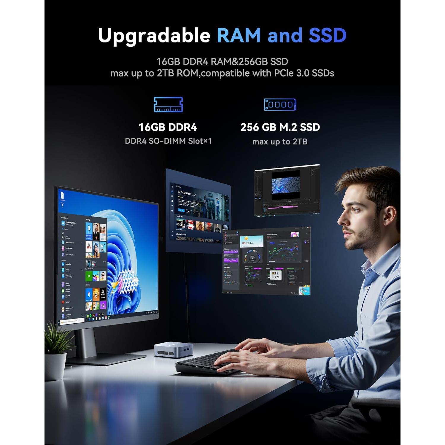 Mini PC ACEMAGIC V1, Intel N95, 16GB RAM, 256GB SSD, 4K