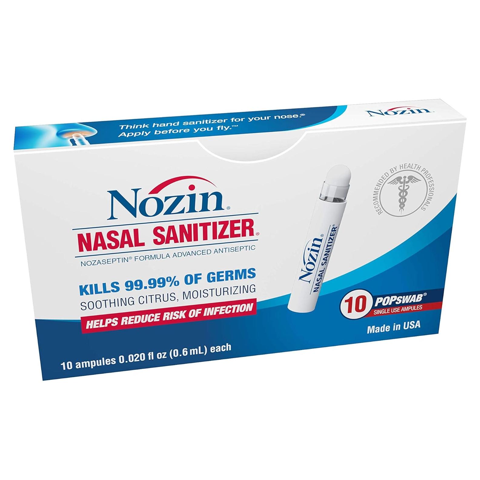 Nozin Sanitizante Nasal Antisético 10 Ampules 62% Alcohol