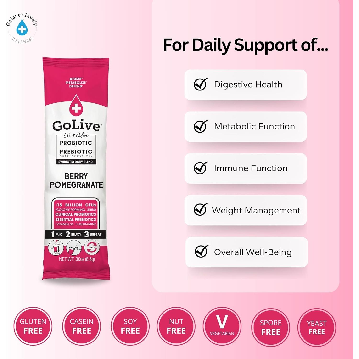 GoLive Sinbiótico Probiotico Baya Granada 283.5g - Salud Intestinal