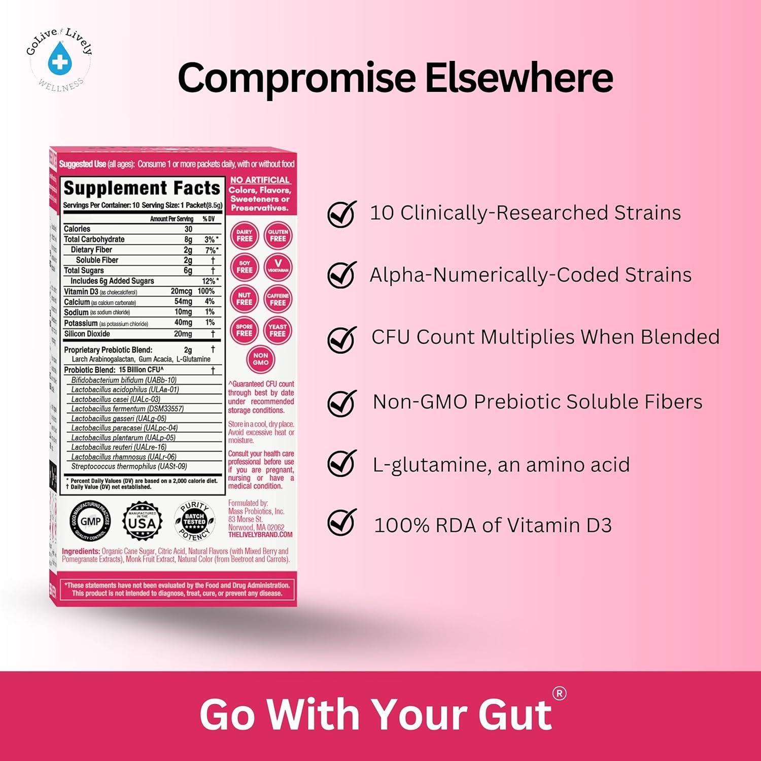 GoLive Sinbiótico Probiotico Baya Granada 283.5g - Salud Intestinal