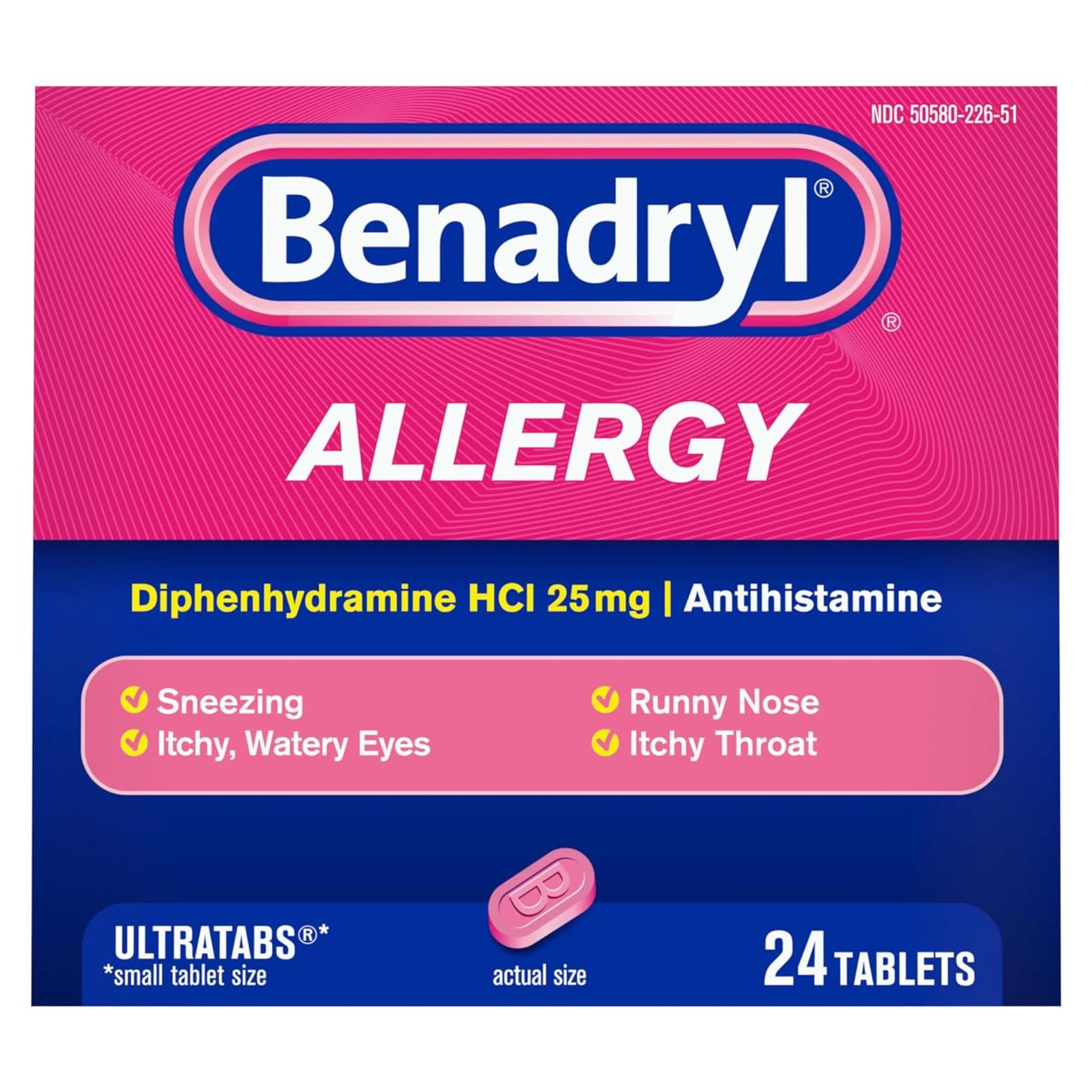 Benadryl Ultratabs 25 mg Antihistamínico Alivio Alergias 24 ct