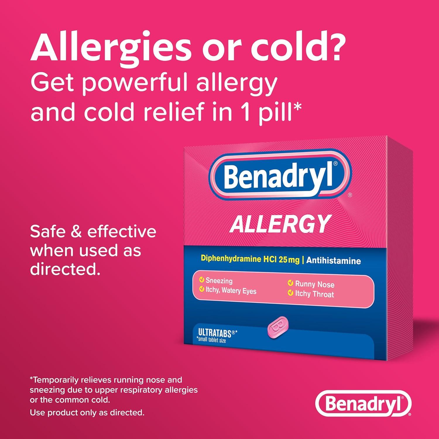 Benadryl Ultratabs 25 mg Antihistamínico Alivio Alergias 24 ct