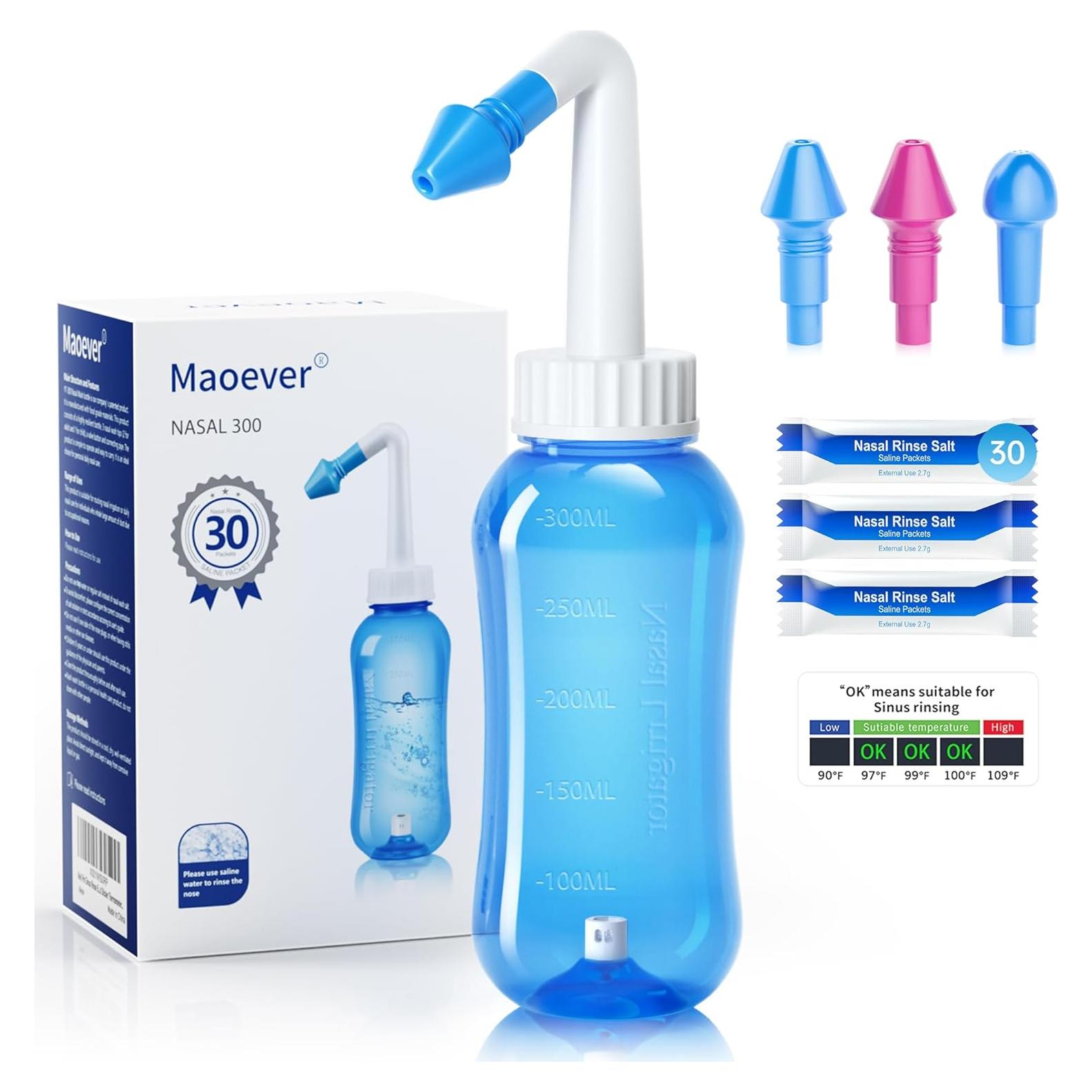 Botella Lavado Nasal MAOEVER 300 ml con 30 Paquetes Sal