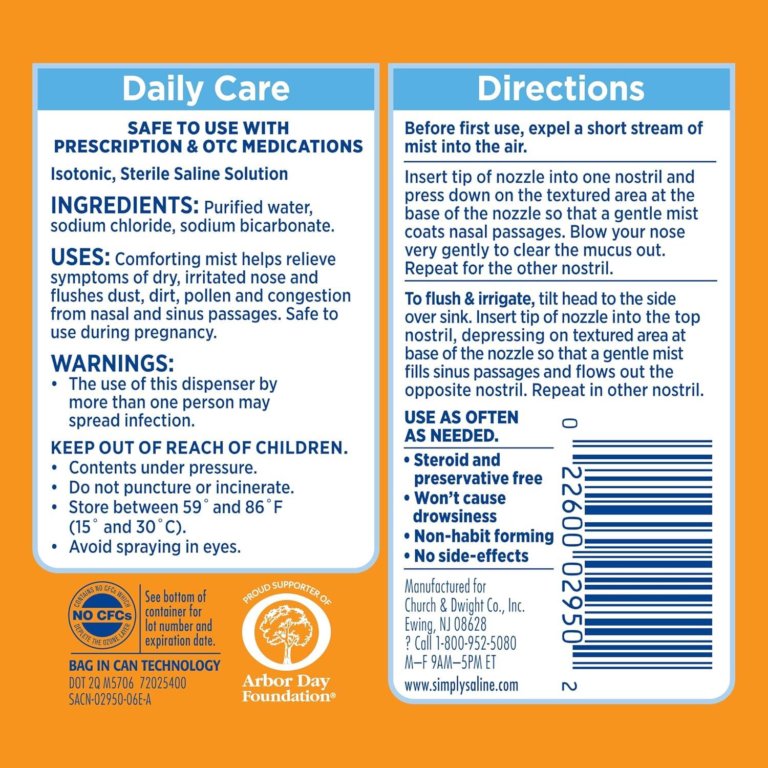 Spray Nasal Simply Saline ARM & HAMMER 45g Alivio Congestión