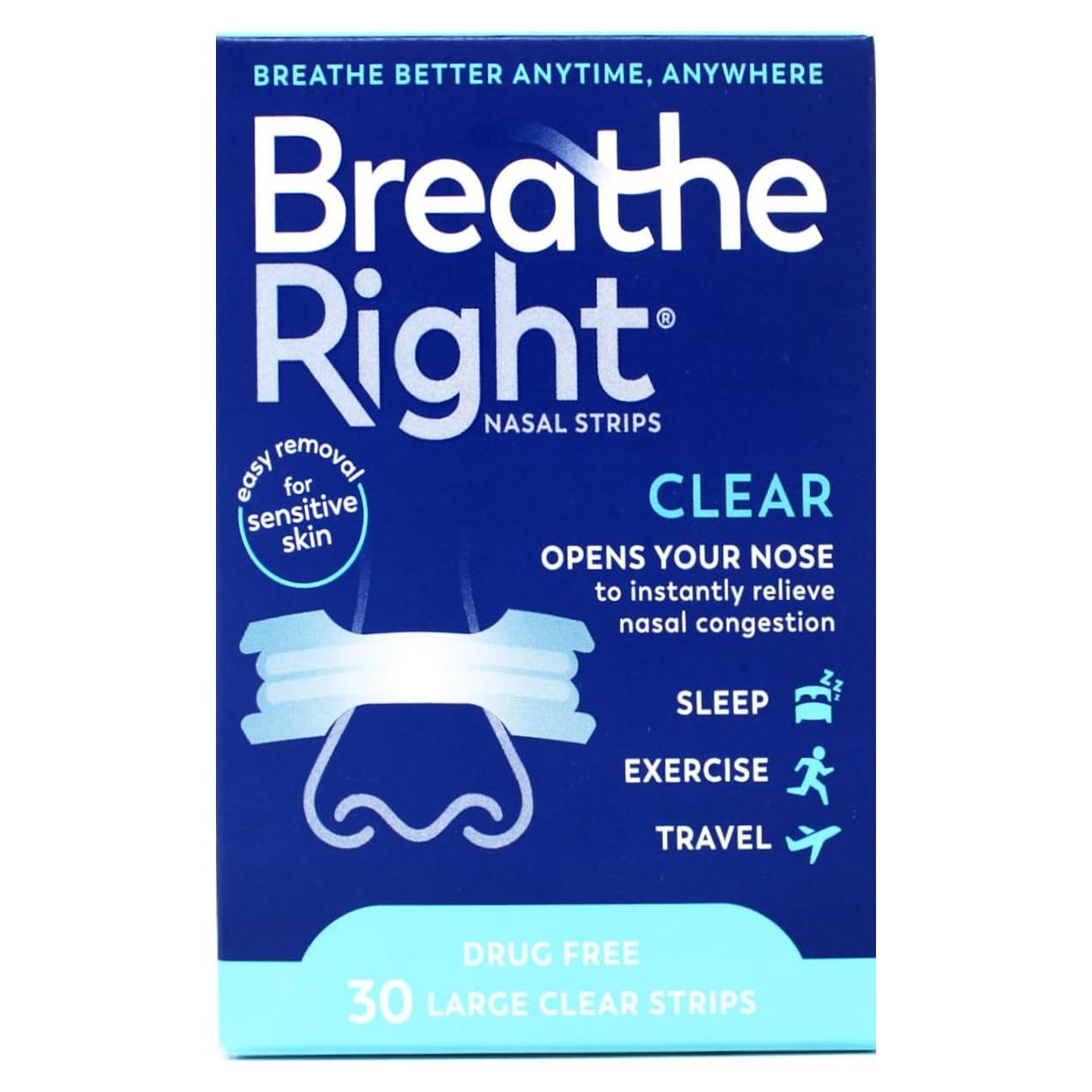 Tiras Nasales Breathe Right Piel Sensible Grande 30 Pzas