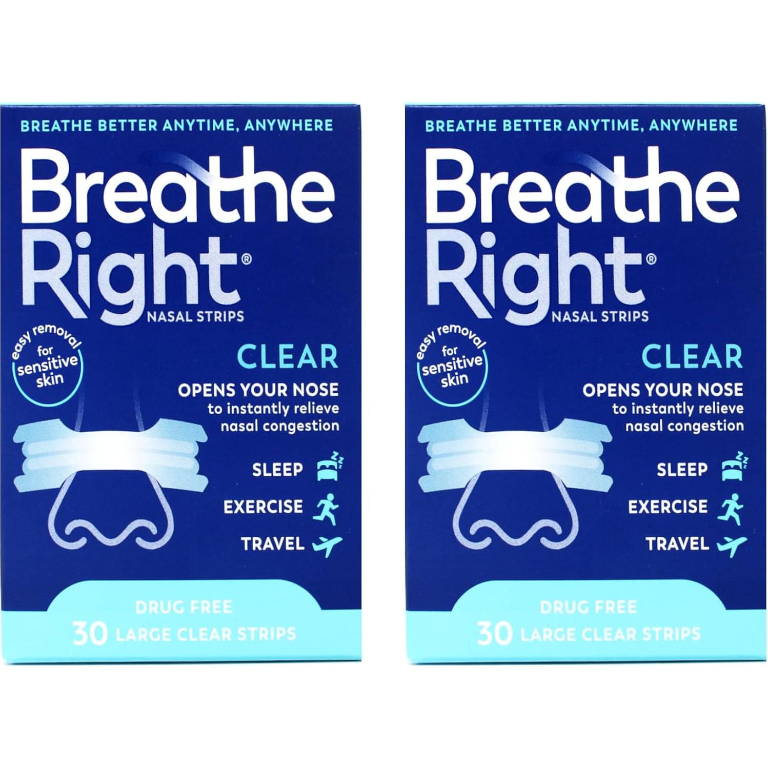 Tiras Nasales Breathe Right 30 Unidades Sin Medicamentos
