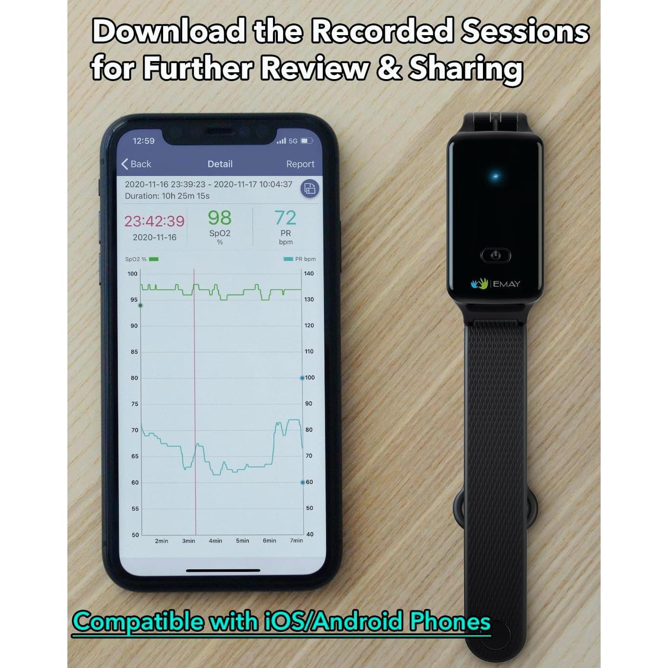 Oxímetro de Pulso EMAY SleepO2 para Muñeca - Registro Continuo