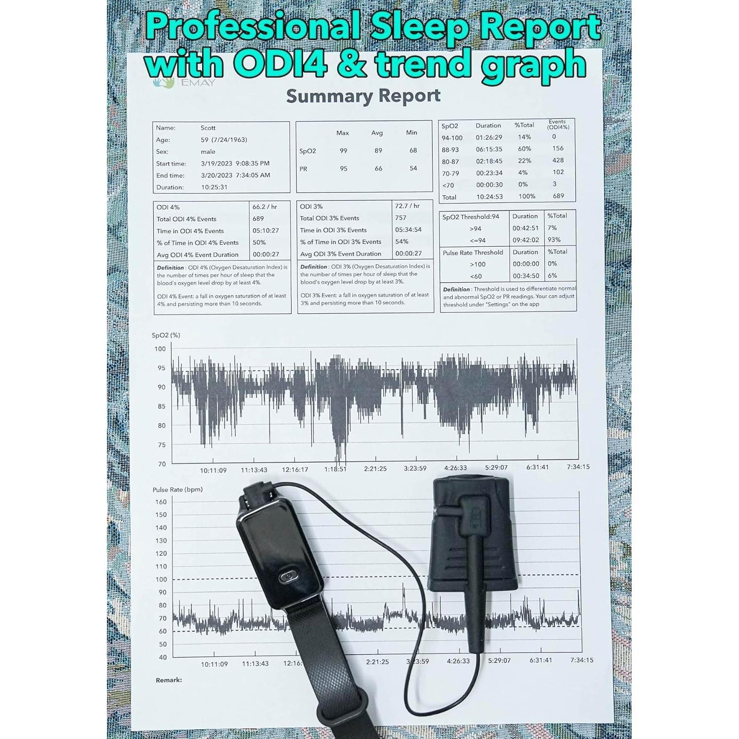 Oxímetro de Pulso EMAY SleepO2 para Muñeca - Registro Continuo