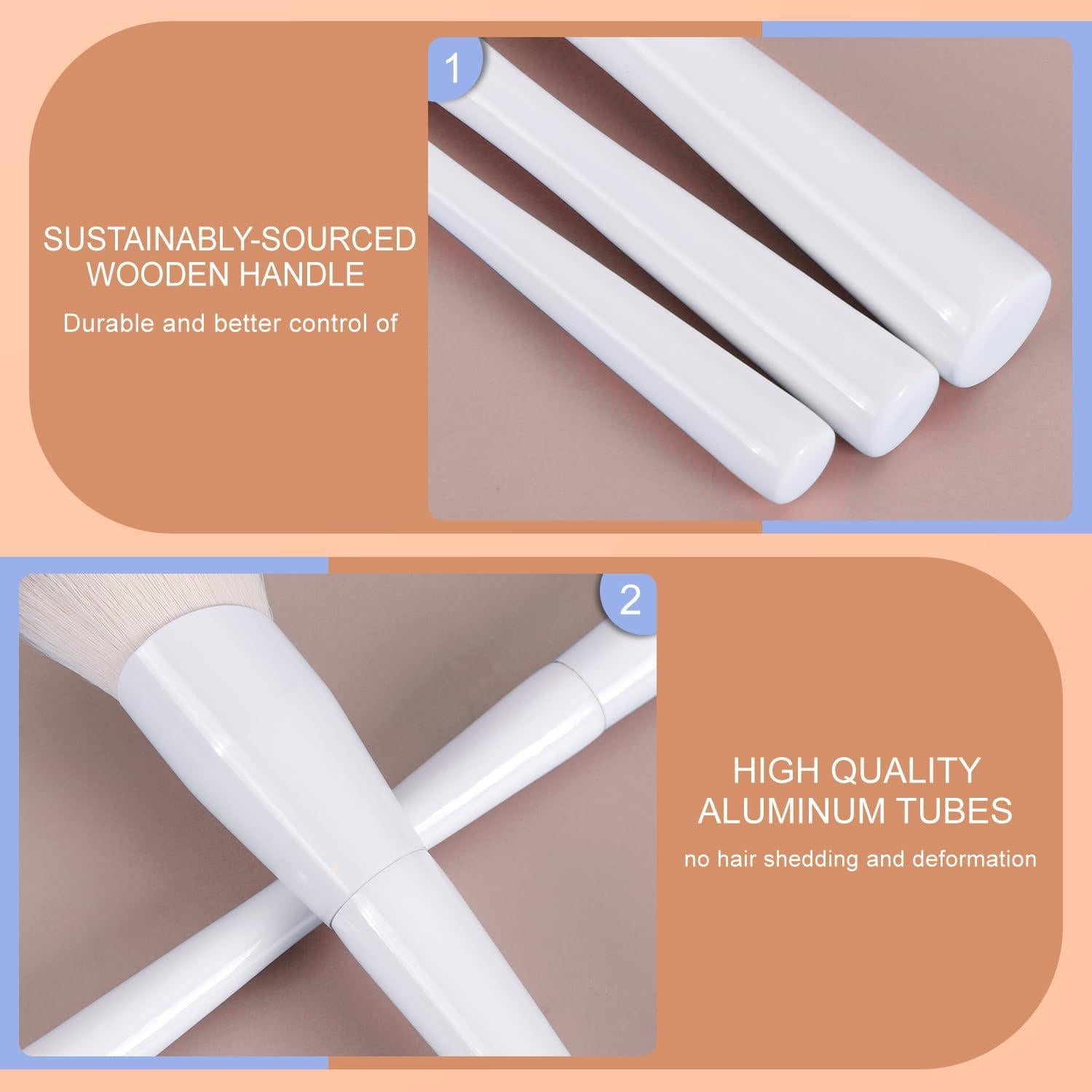 Set de Brochas de Maquillaje KINGMAS 3Pcs Kabuki Blanca