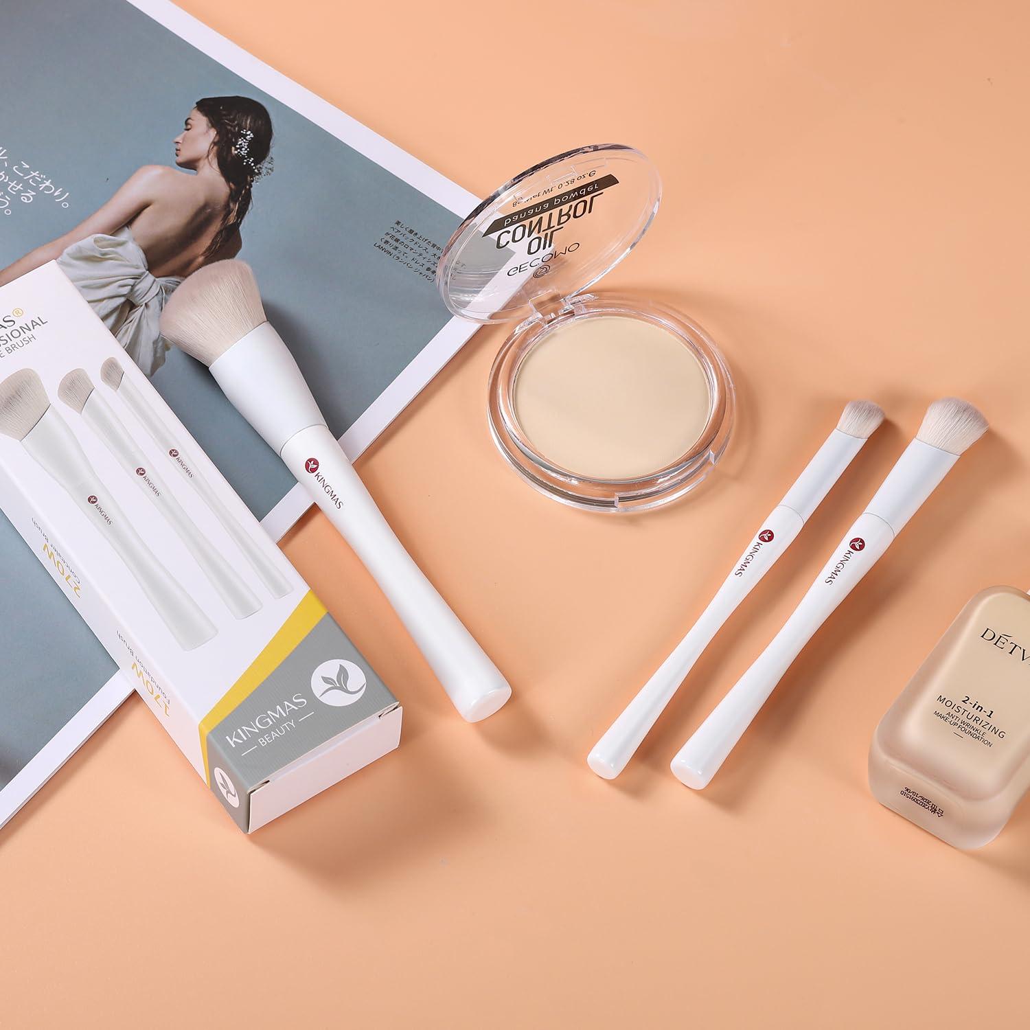 Set de Brochas de Maquillaje KINGMAS 3Pcs Kabuki Blanca