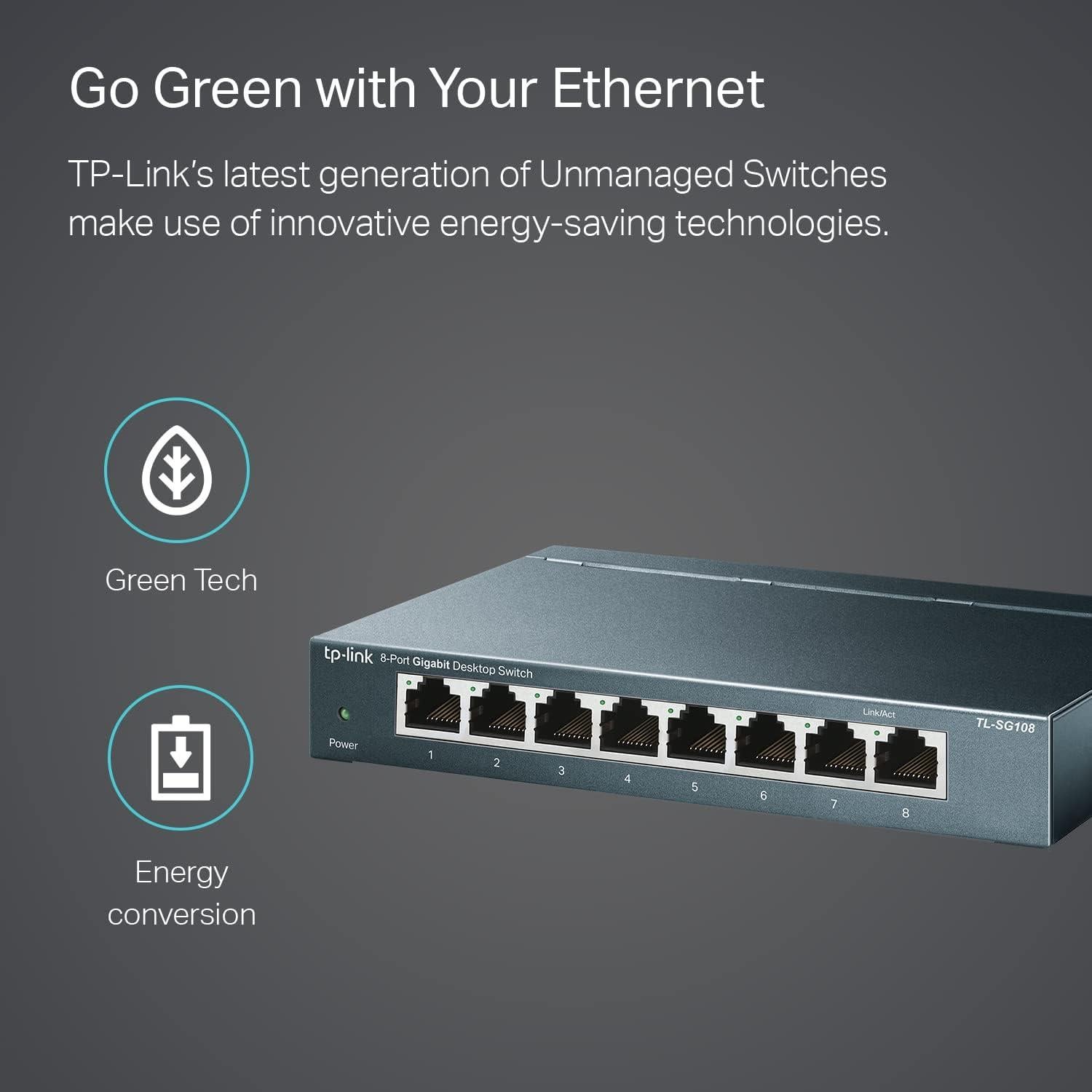 Switch Ethernet Gigabit TP-Link TL-SG108 de 8 Puertos Metal
