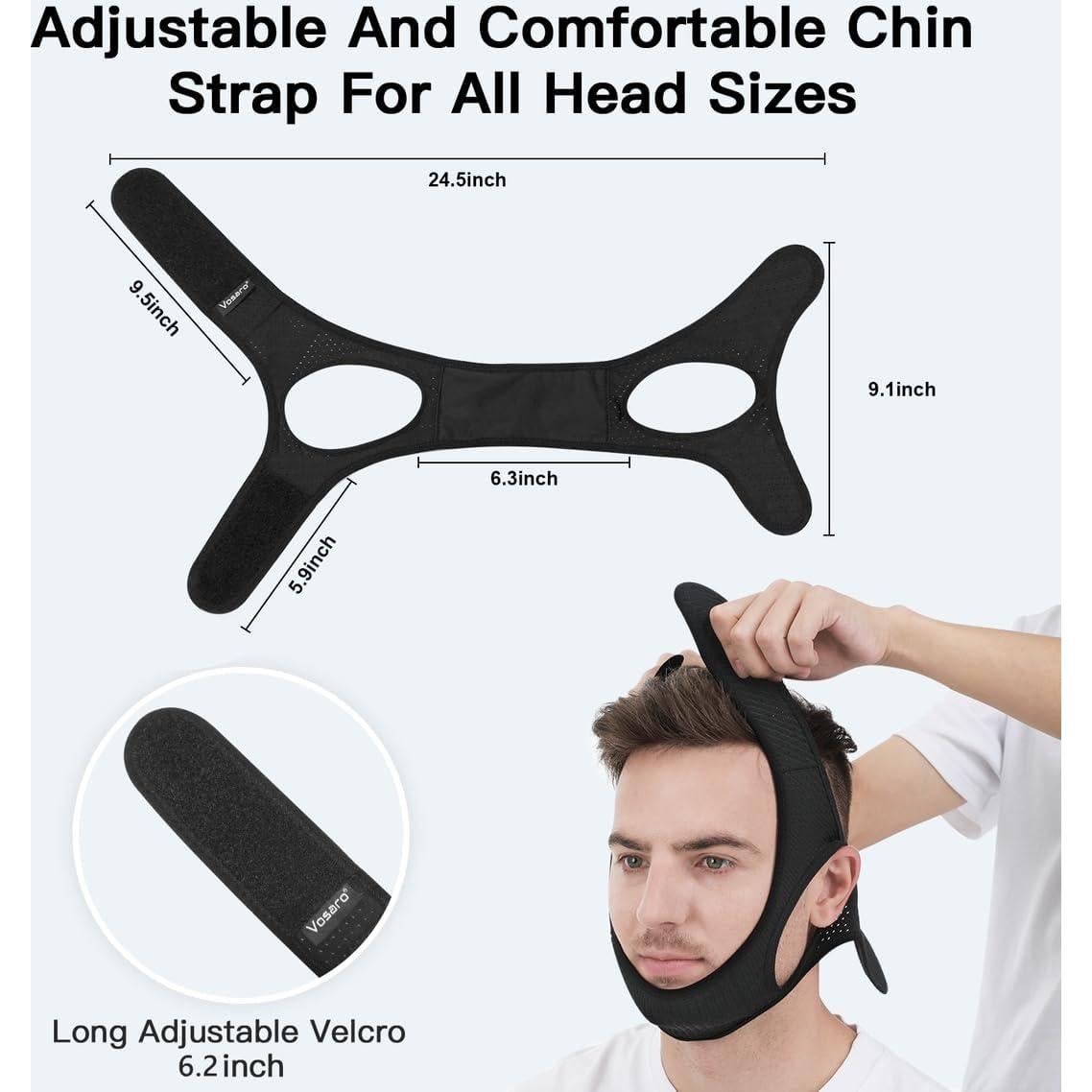 Correa Anti Ronquidos Vosaro Ajustable Transpirable Negro