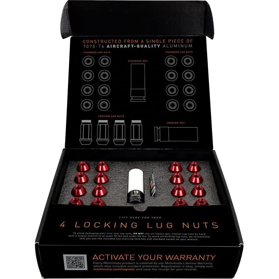 Tuercas de Seguridad Aluminio M12x1.25 Mishimoto Juego 20 Rojo