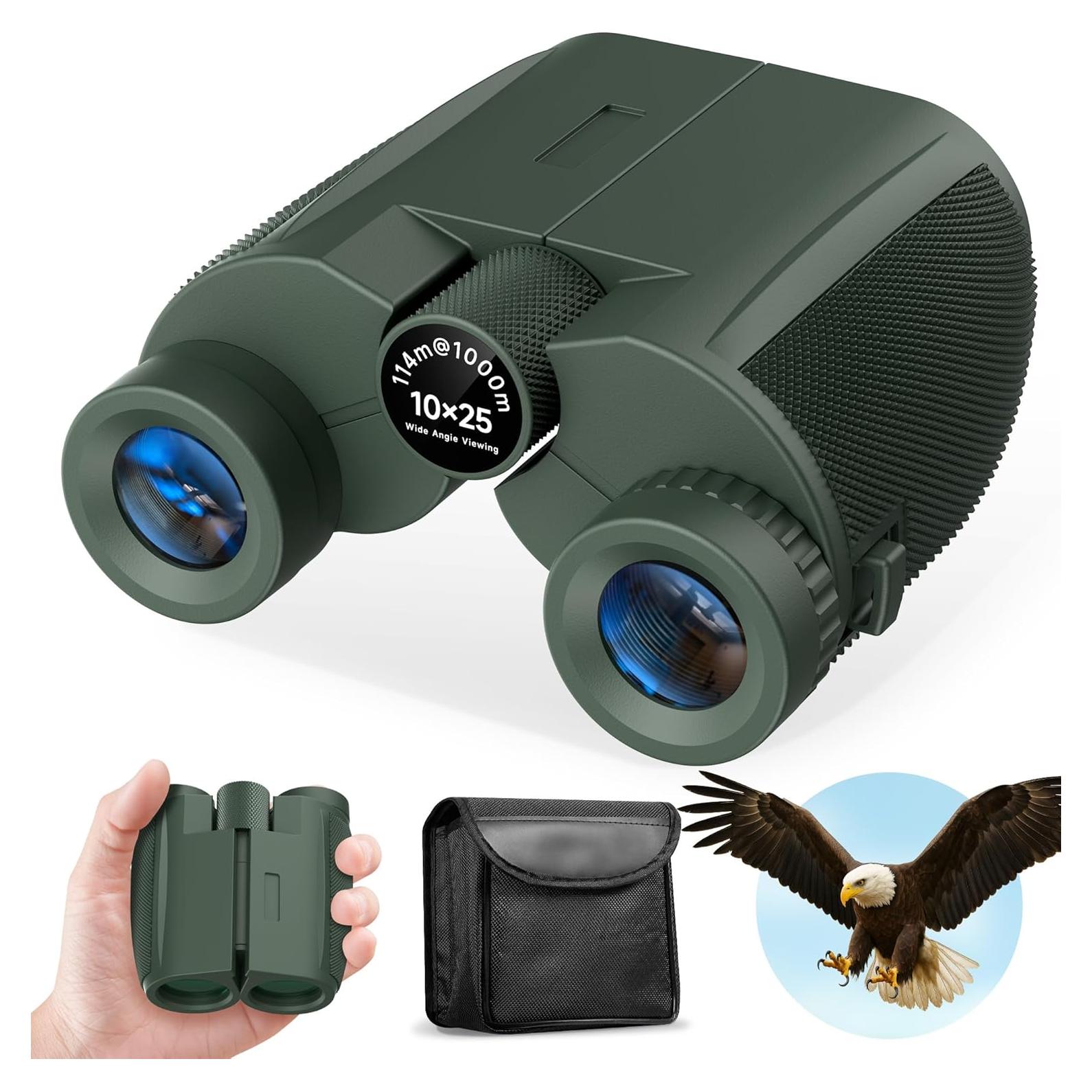 Binoculares Compactos Leacco 10x25 Impermeables Verde Militar