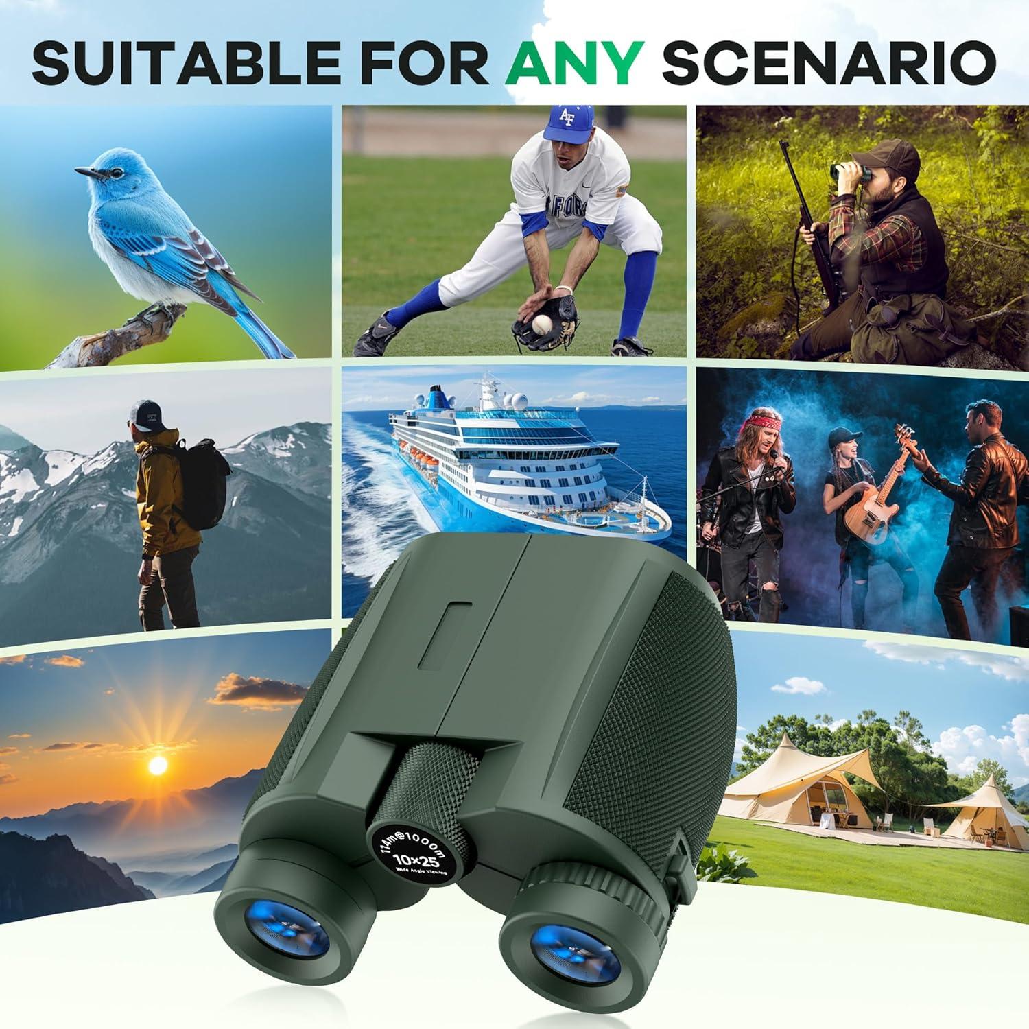 Binoculares Compactos Leacco 10x25 Impermeables Verde Militar