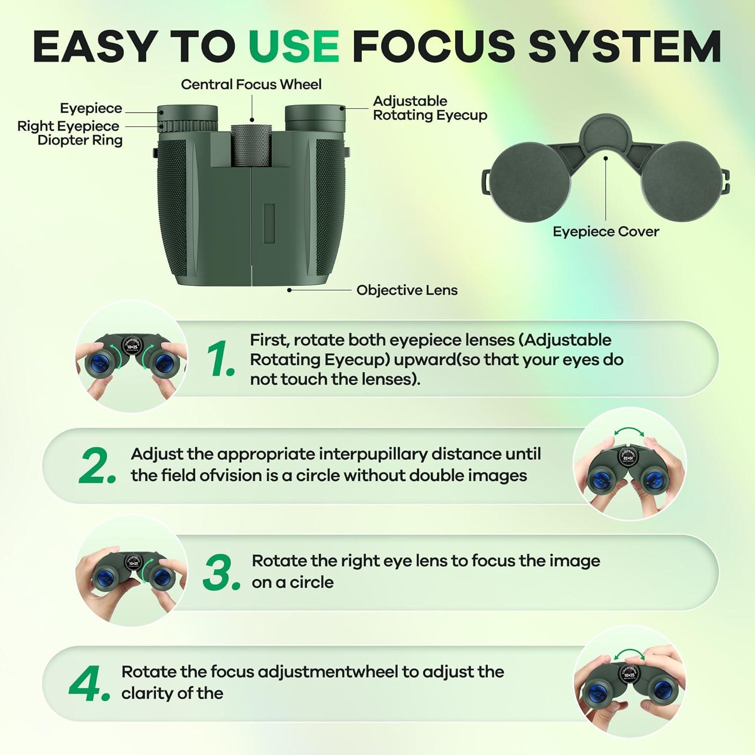 Binoculares Compactos Leacco 10x25 Impermeables Verde Militar