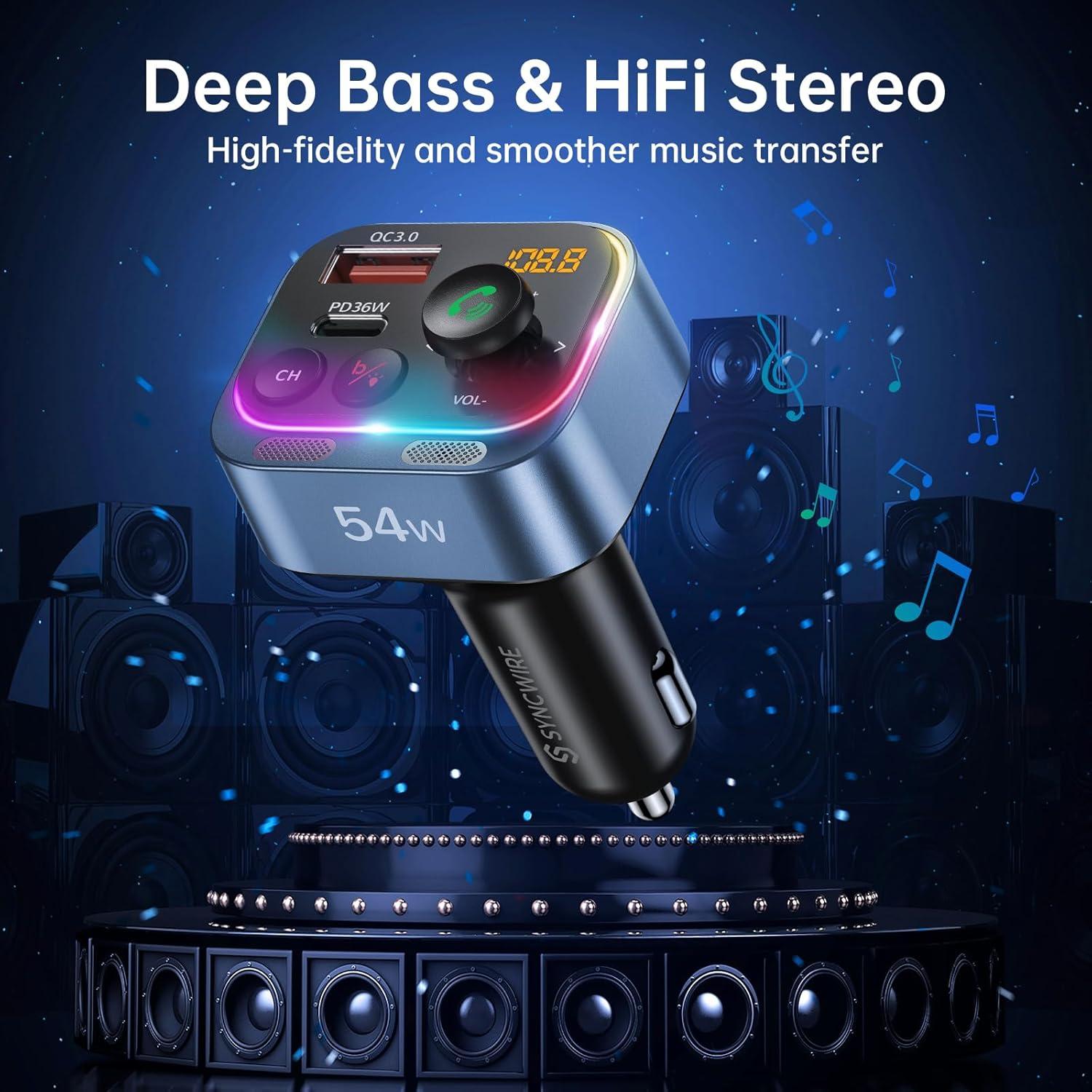 Adaptador Bluetooth 5.4 Syncwire FM Carga Rápida 54W Azul