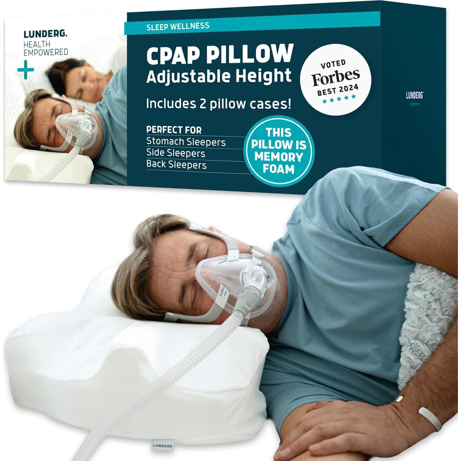 Almohada CPAP Lunderg Ajustable con 2 Fundas - Espuma Viscoelástica