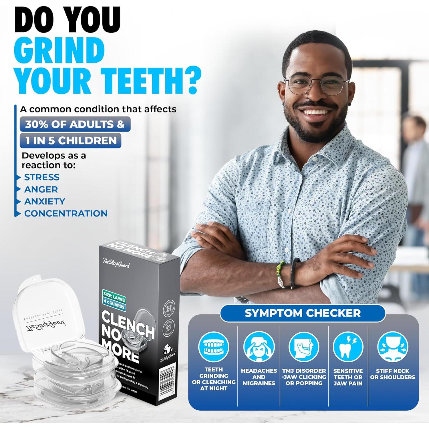 Protector Bucal Clench No More para Bruxismo - Paquete de 4