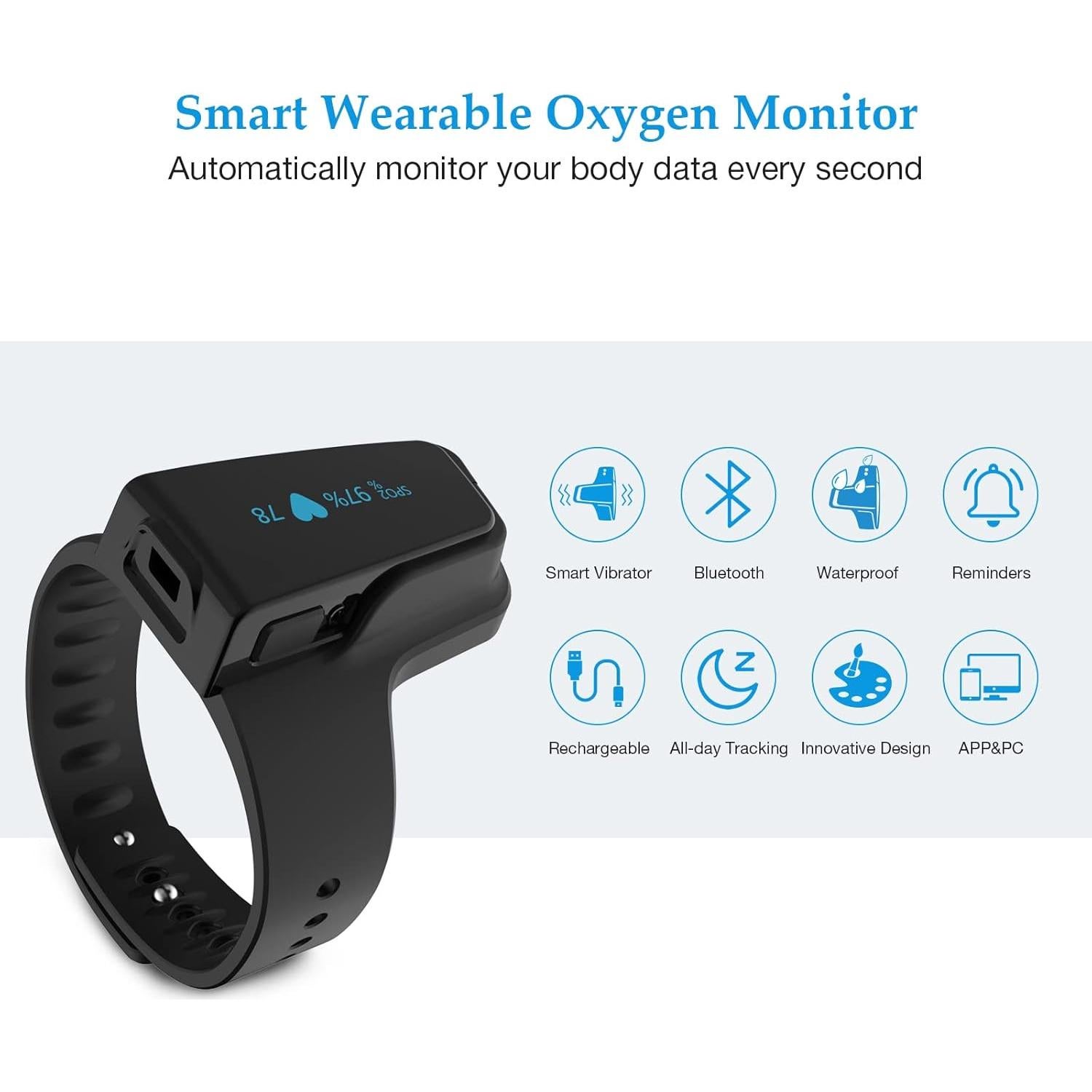 Oximetro de Pulso Wellue Oxiband con APP y Recordatorio